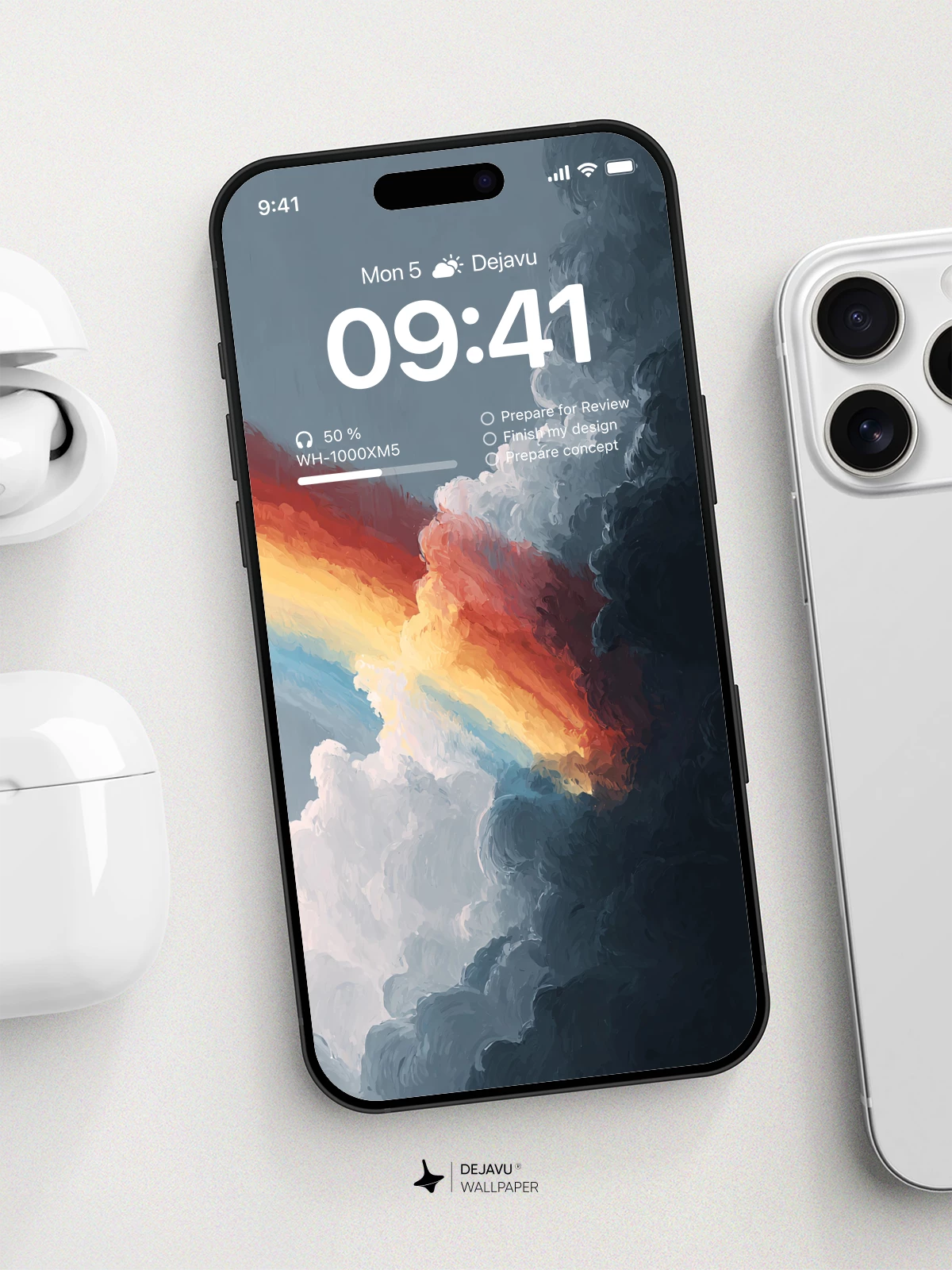 彩虹云层抽象艺术壁纸 4K 为iPhone锁屏