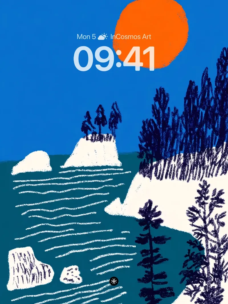Serene Winter Landscape Wallpaper with Hand-Drawn Textures