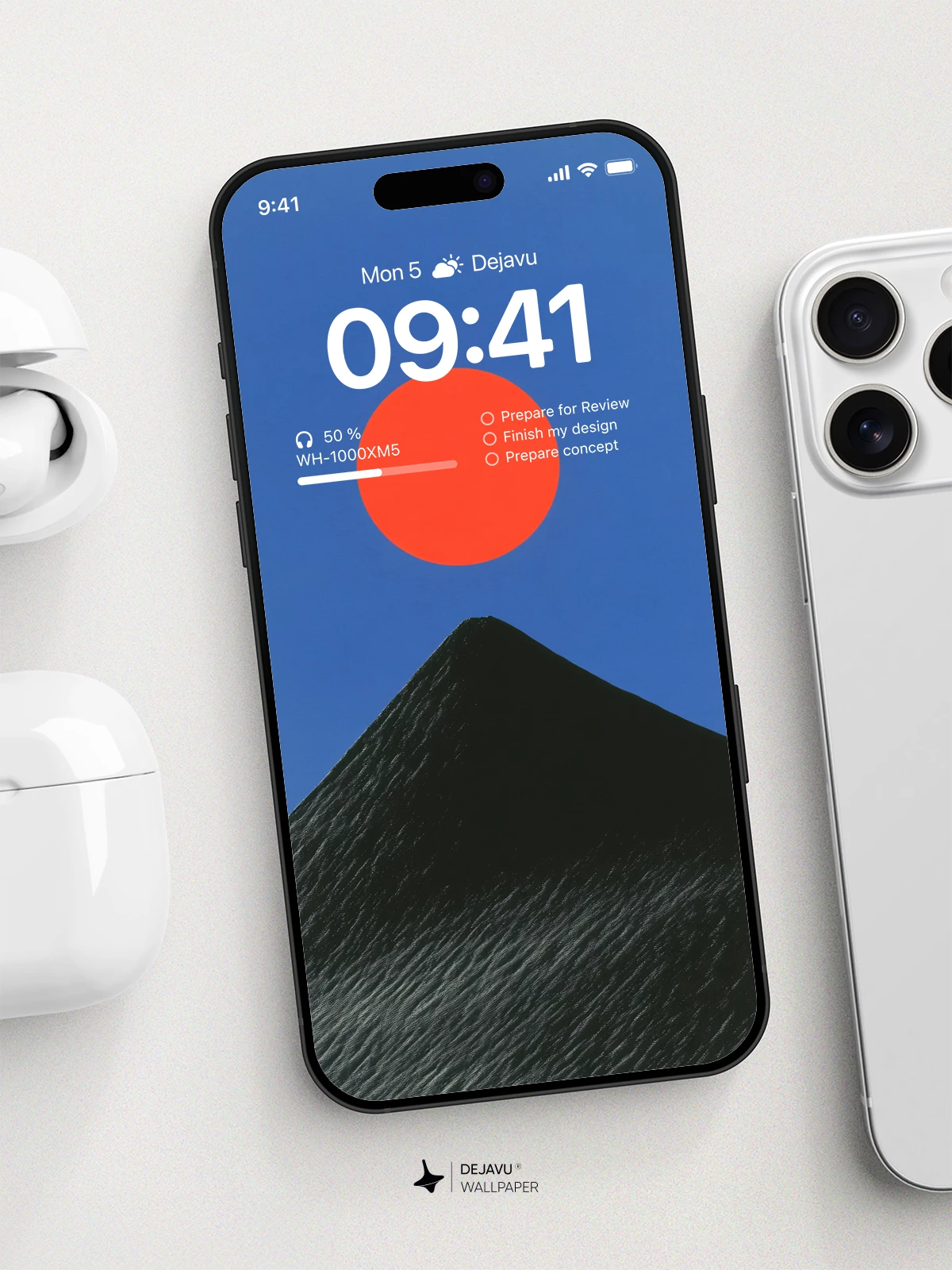 Minimalist Red Sun Over Mountain 4K Wallpaper for iPhone Lock Screen