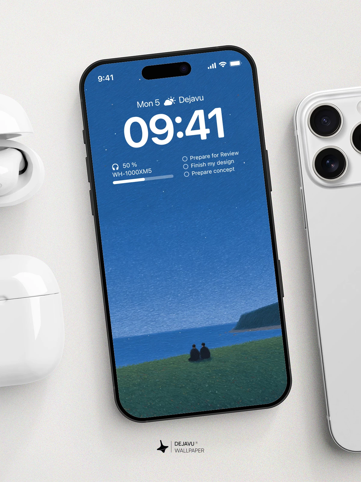 星空海洋草地夜景壁纸 4K 为 iPhone 锁屏