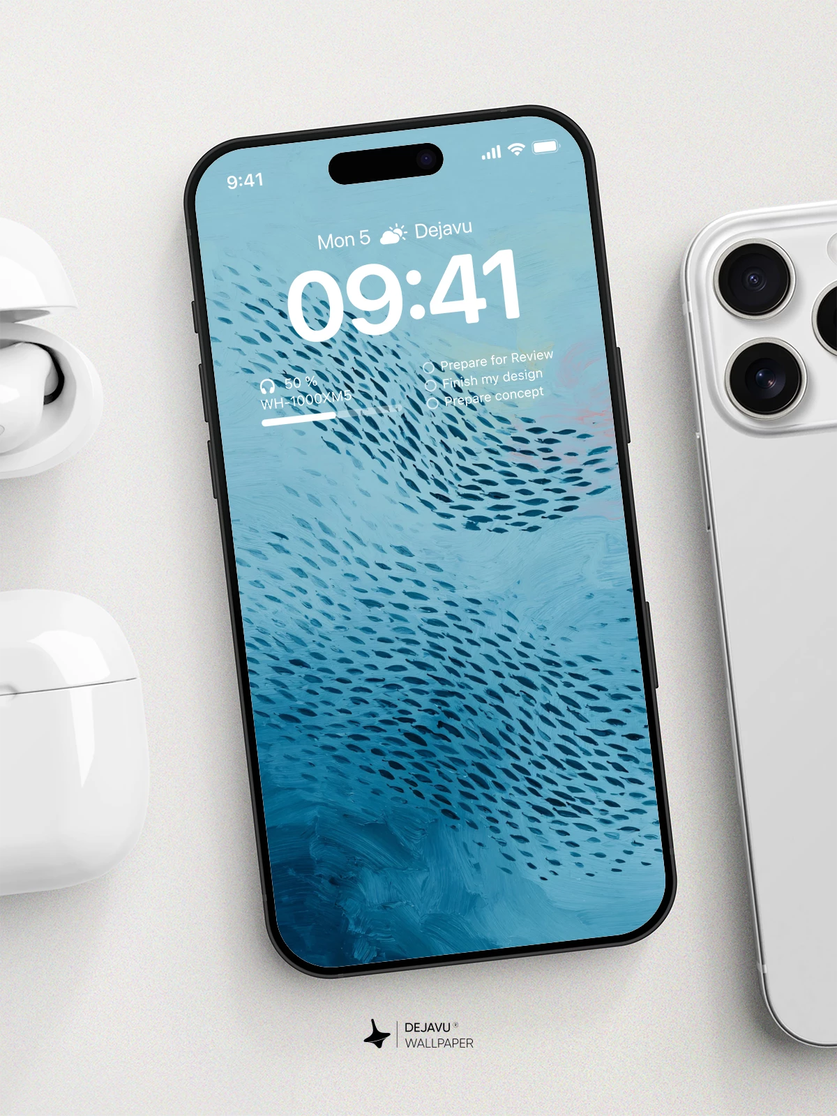 Blue Abstract Fish School Wallpaper 4K for iPhone Lock Screen