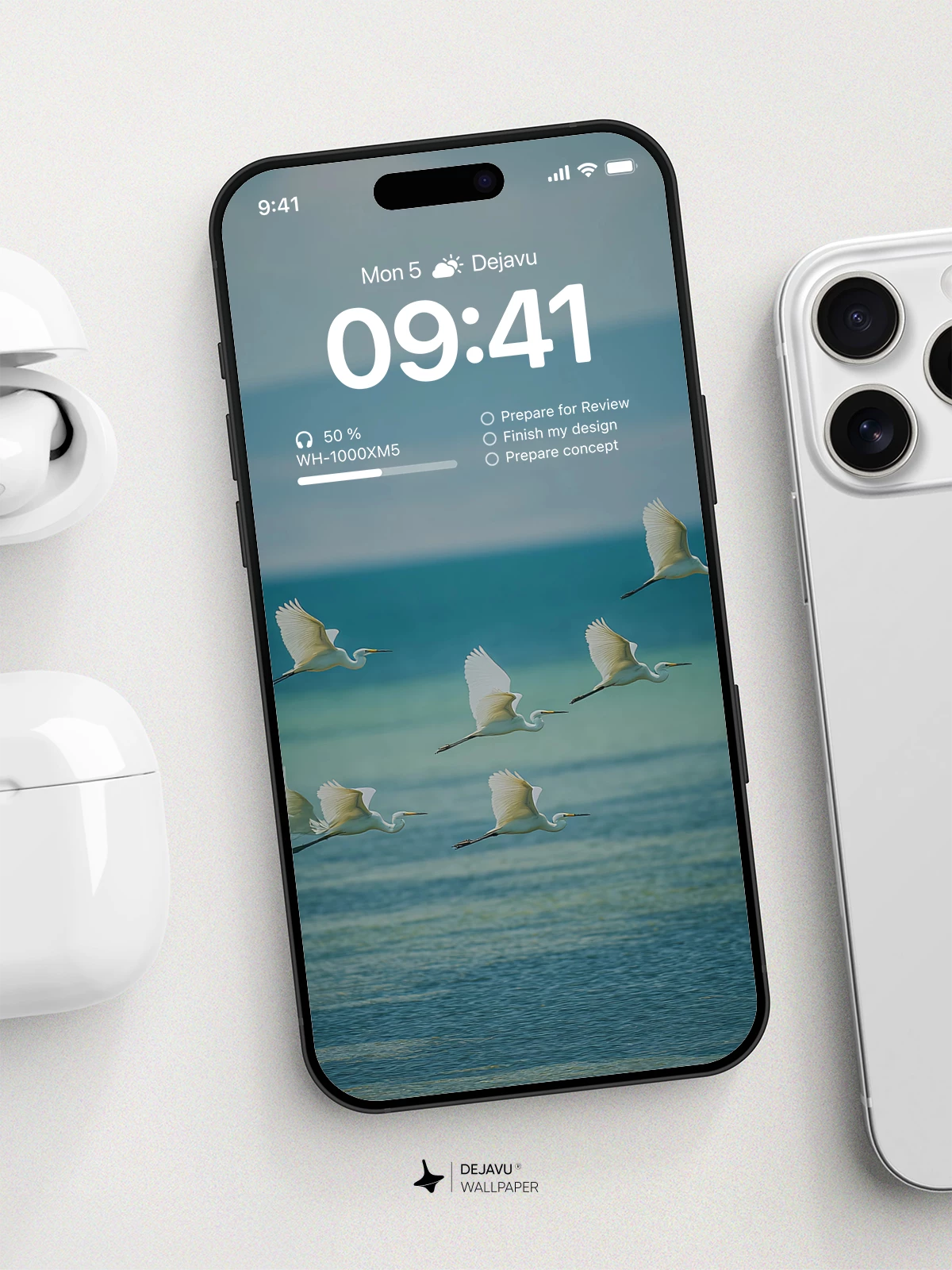 White Egrets Flying Over Ocean Wallpaper 4K for iPhone Lock Screen