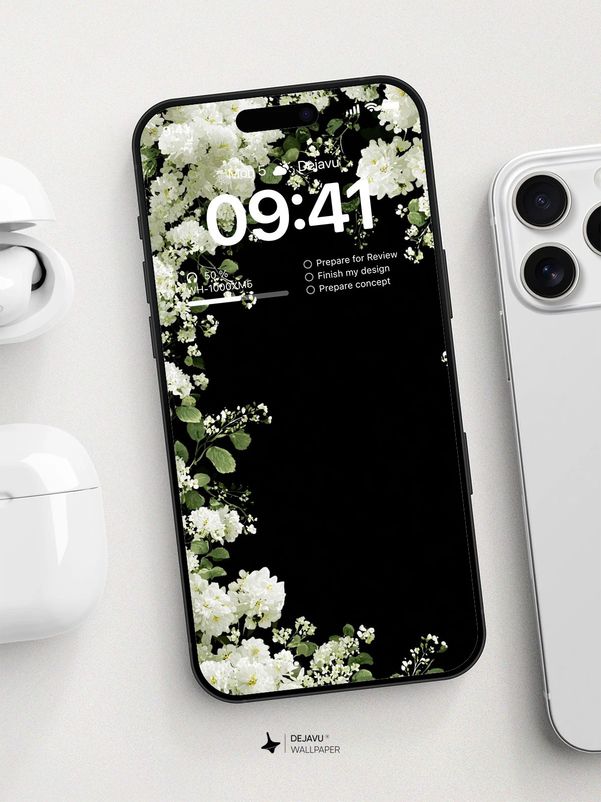 White Flower Border Wallpaper 4K for iPhone Lock Screen