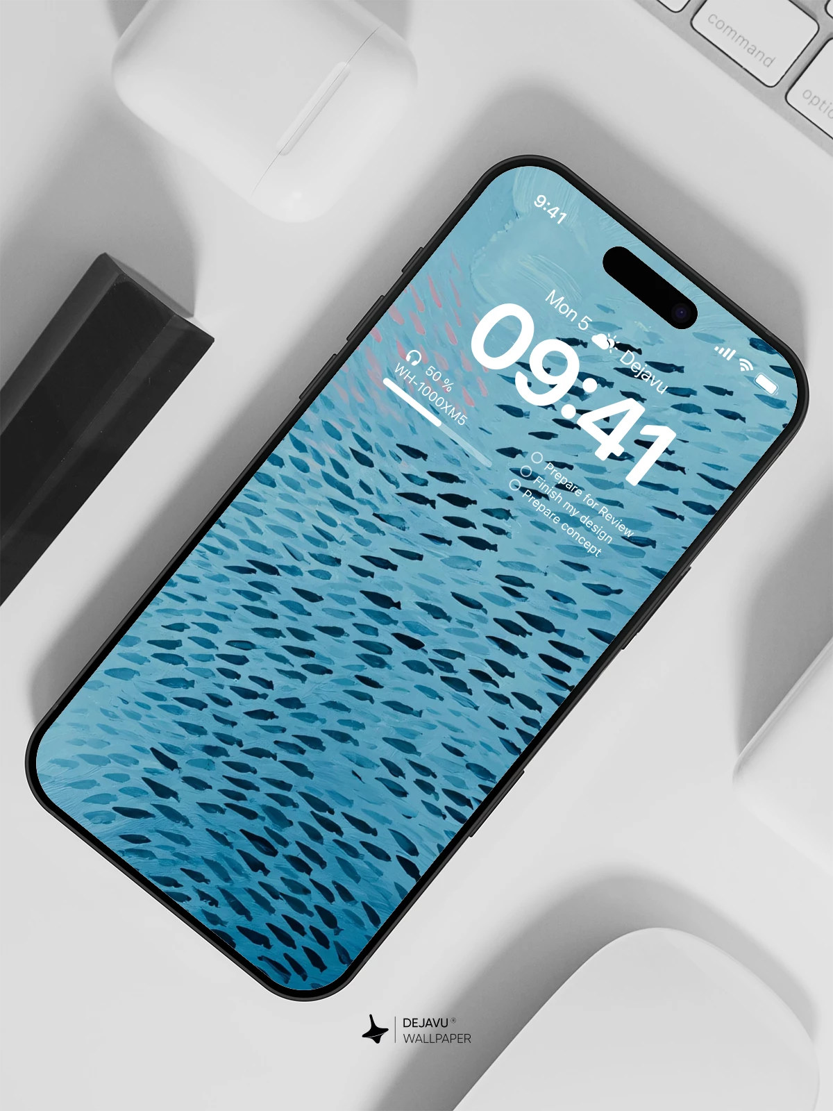 Abstract Blue Fish School Wallpaper 4K for Mobile Background