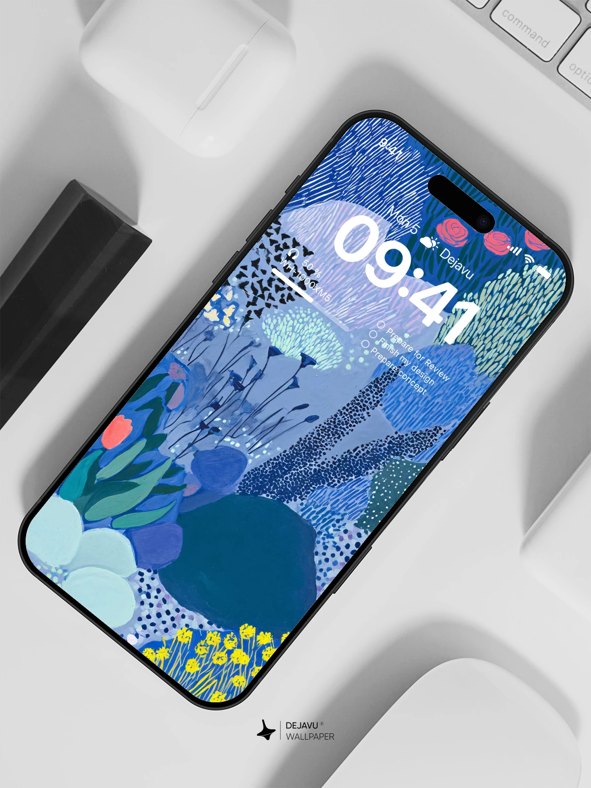Abstract Blue Floral Wallpaper 4K for iPhone Lock Screen