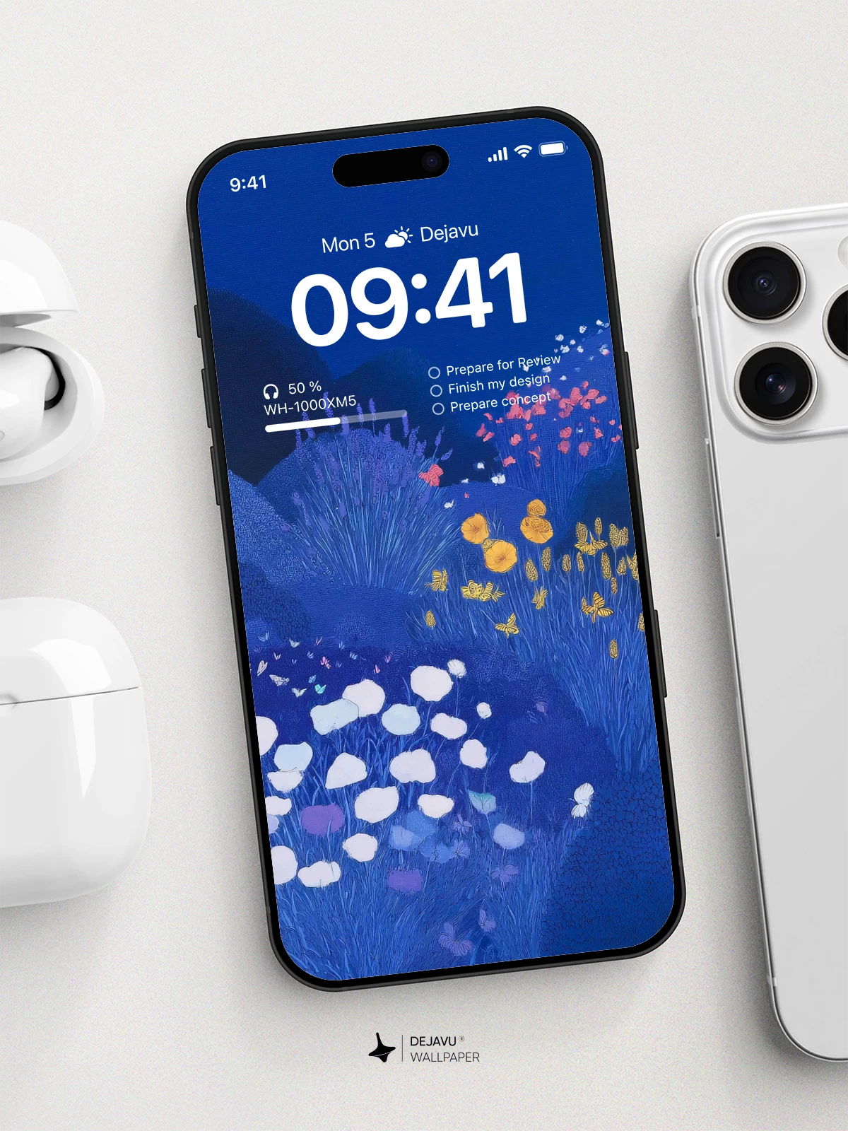Blue Floral Landscape Wallpaper 4K for Mobile Background