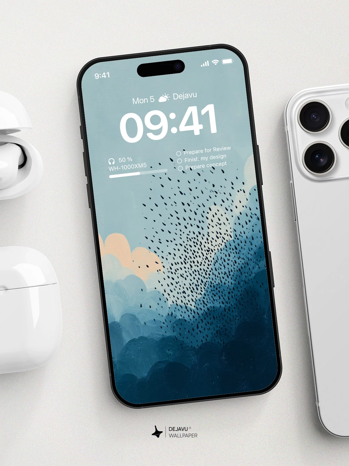 Blue Clouds Birds Wallpaper 4K for iPhone Lock Screen