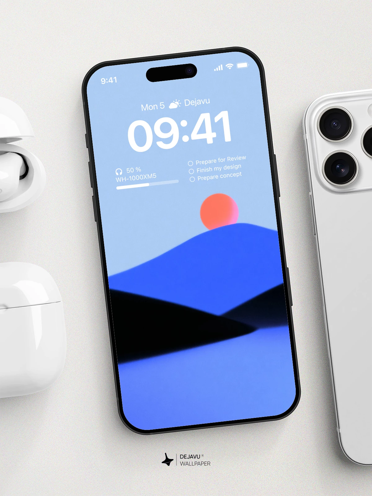 Blue Minimalist Sunset Wallpaper 4K for iPhone Lock Screen