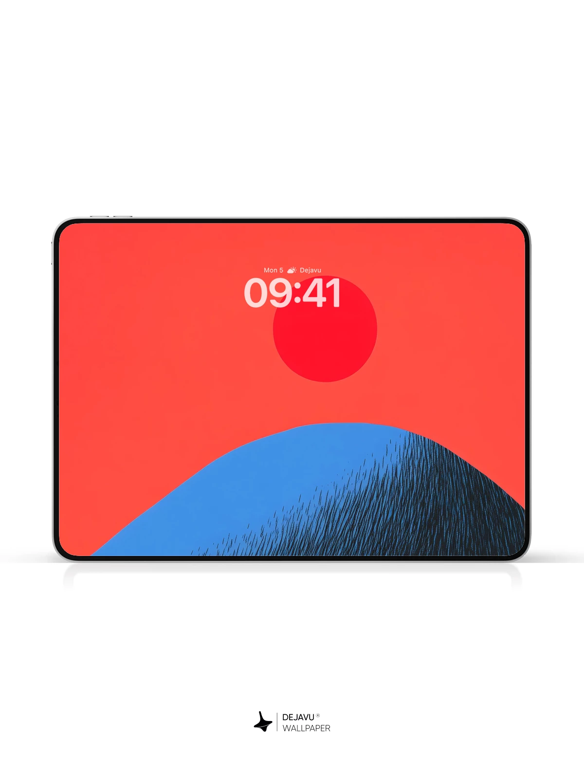 Red Sun Blue Hill Minimalist Wallpaper 4K for iPhone Lock Screen