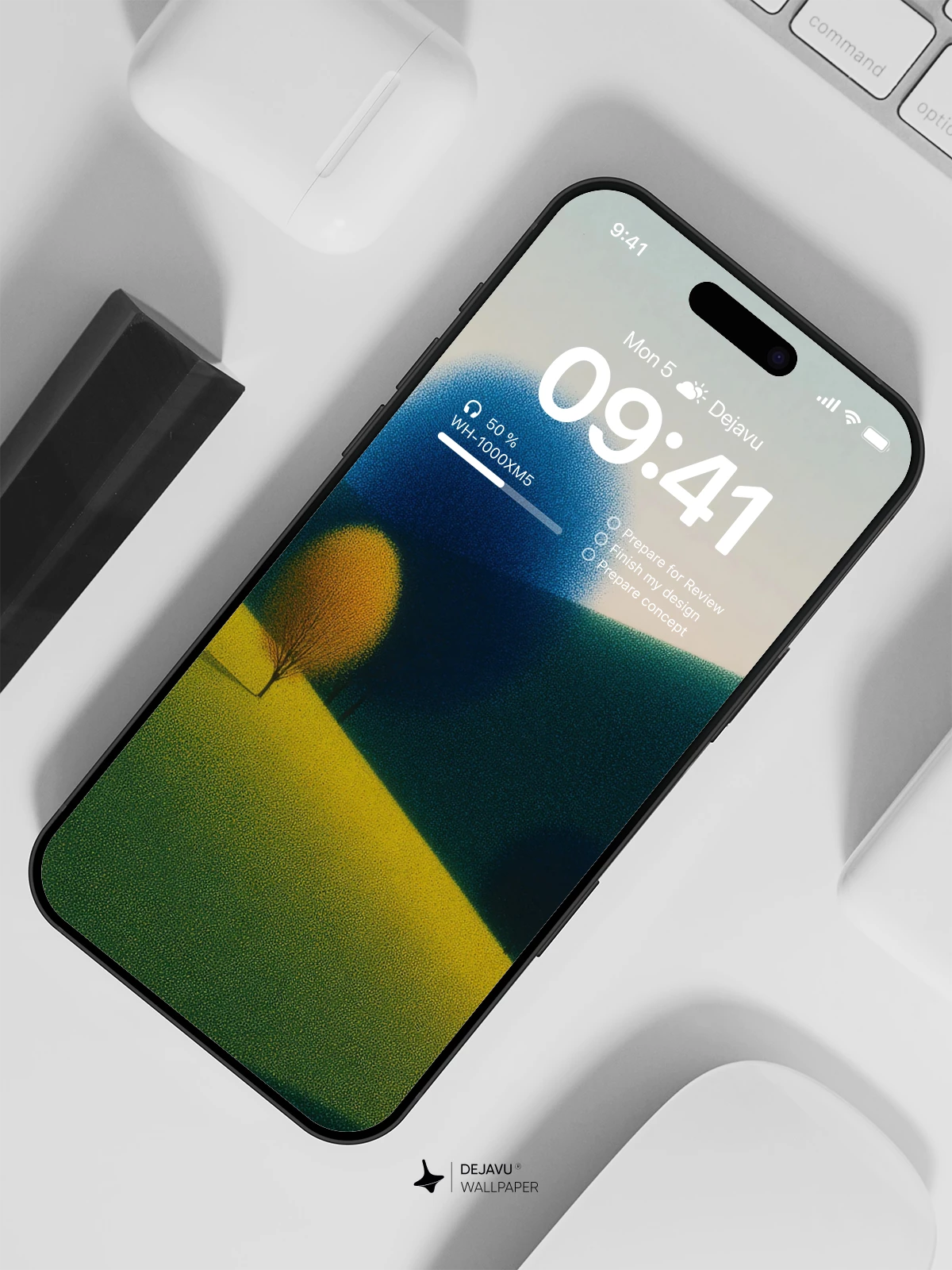 Minimalist Green Hills and Tree Wallpaper 4K for iPhone Lock Screen