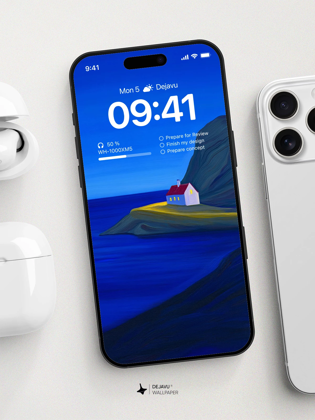 Minimal Blue Night House Wallpaper 4K for iPhone Lock Screen