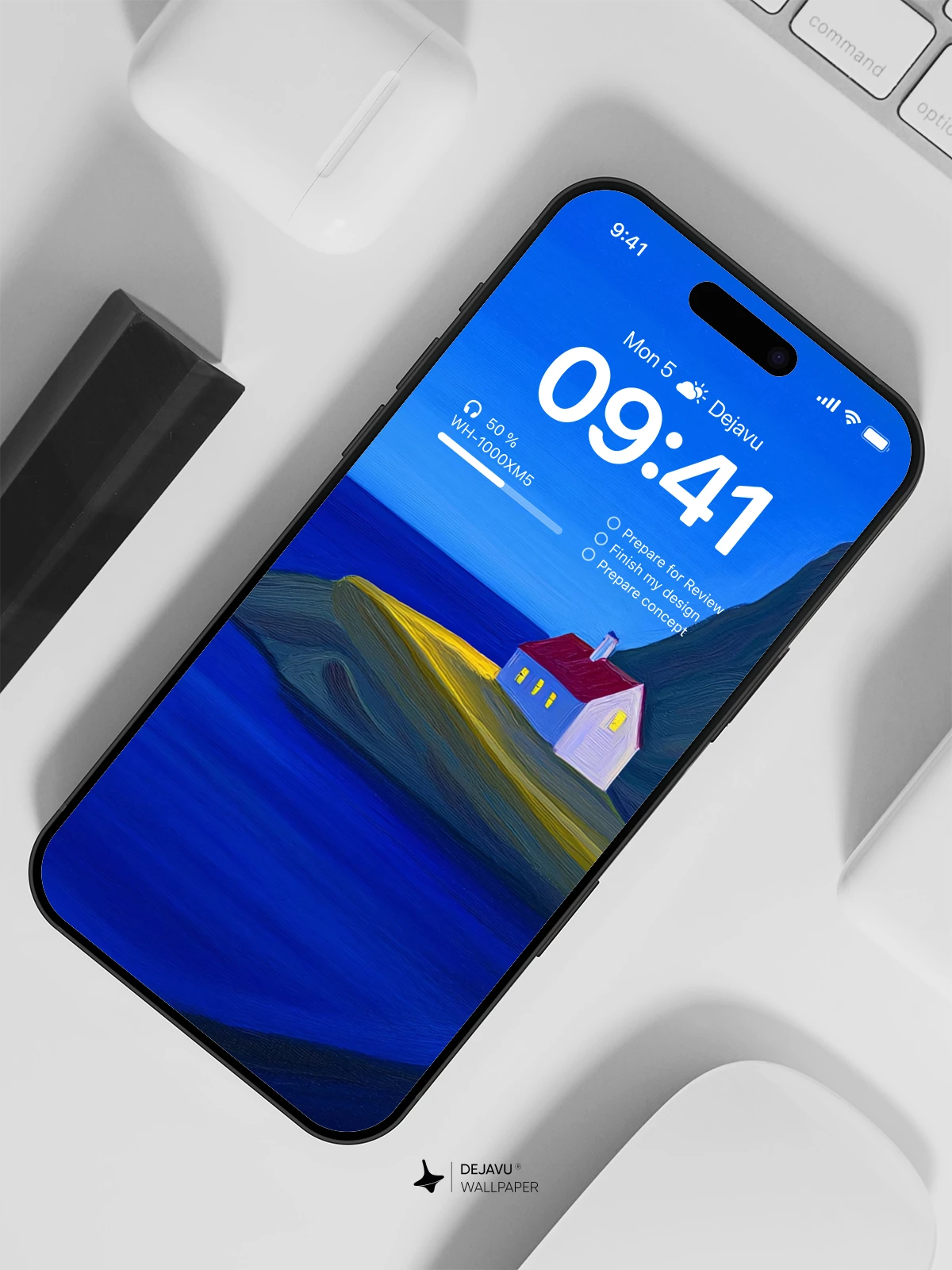 Minimal Blue Night House Wallpaper 4K for iPhone Lock Screen