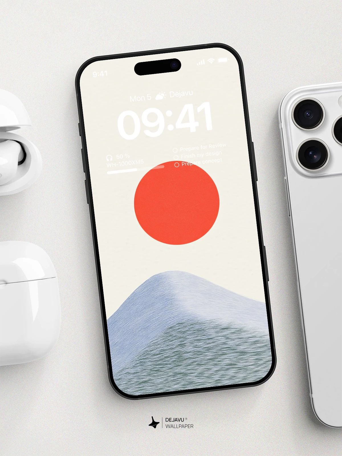 Minimal Red Sun Mountain Wallpaper 4K for iPhone Lock Screen