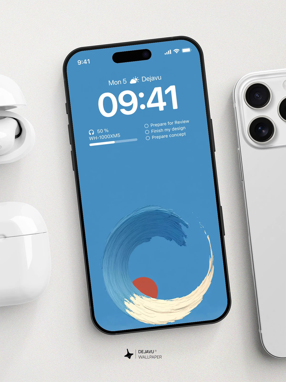 Blue Wave Red Sun Wallpaper 4K for iPhone Lock Screen