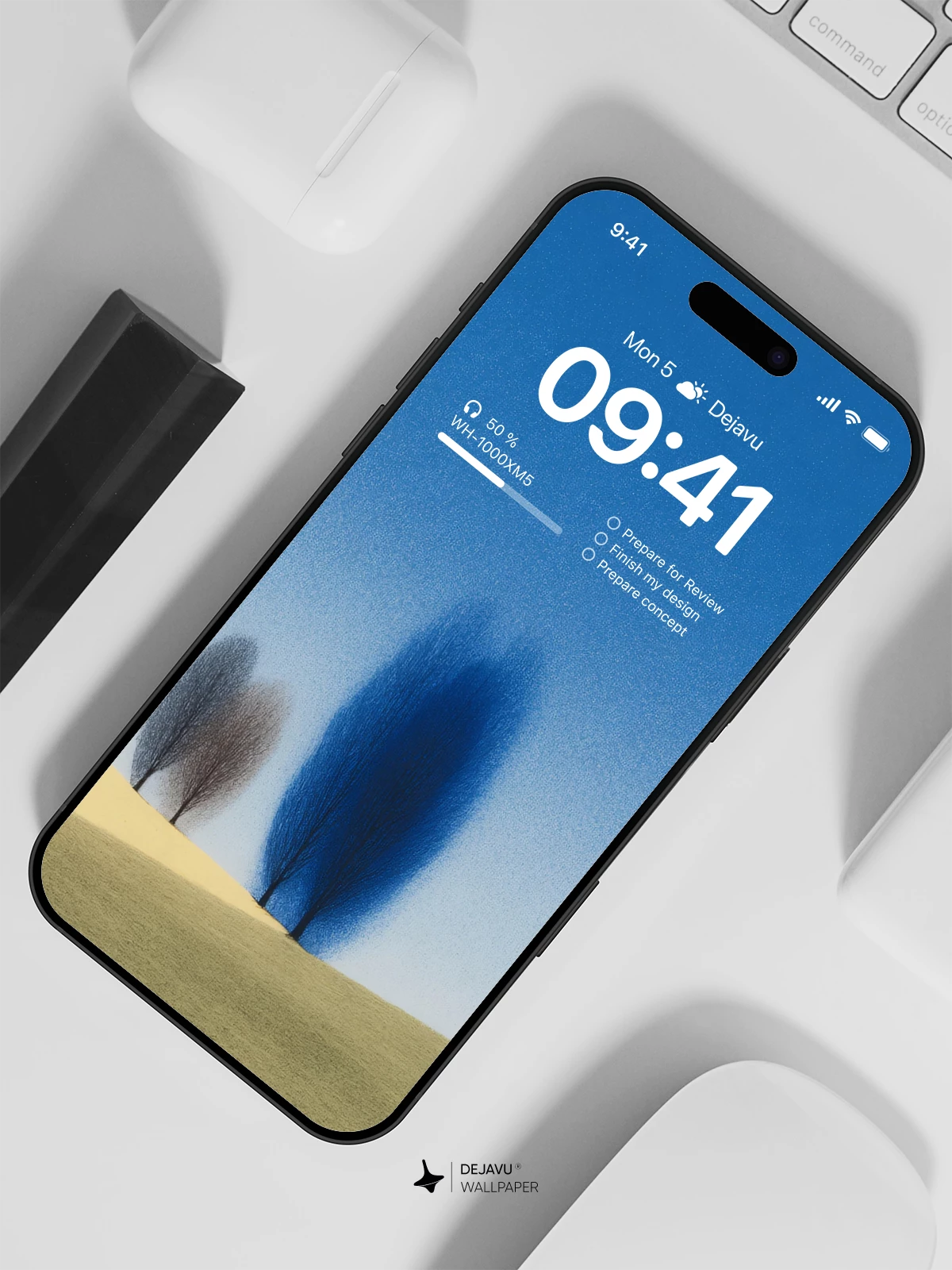 Blue Minimalist Trees Wallpaper 4K for iPhone Lock Screen