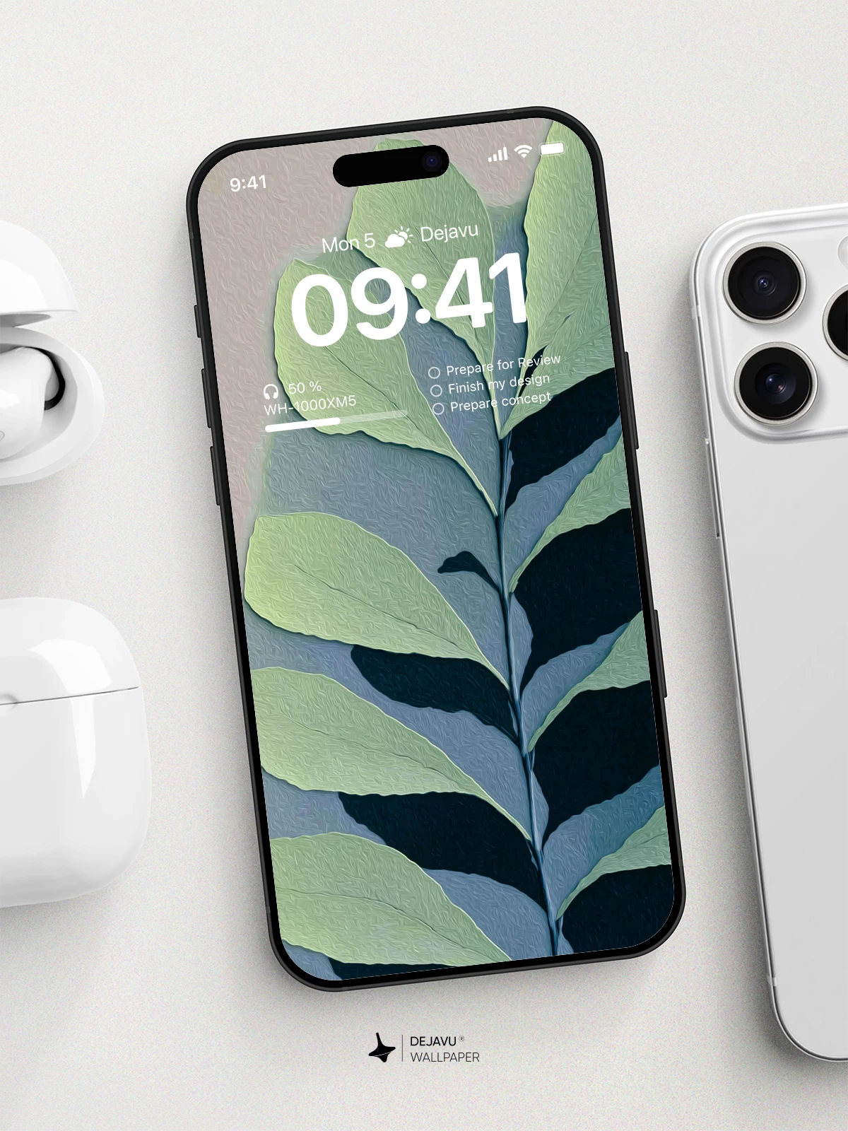 Minimalist Green Leaf Wallpaper 4K for iPhone Lock Screen