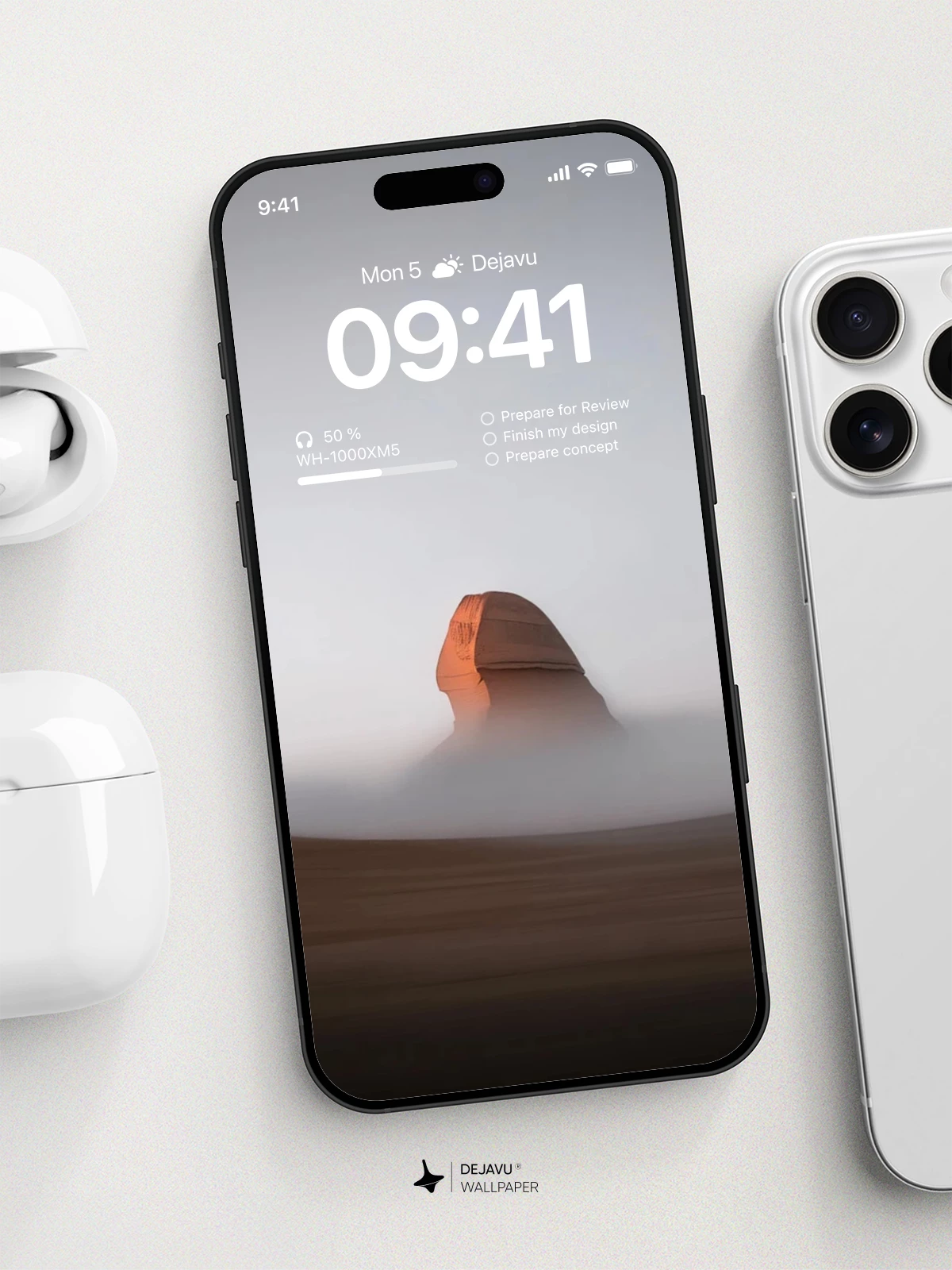 沙漠雾中巨石壁纸 4K 适用于 iPhone 锁屏