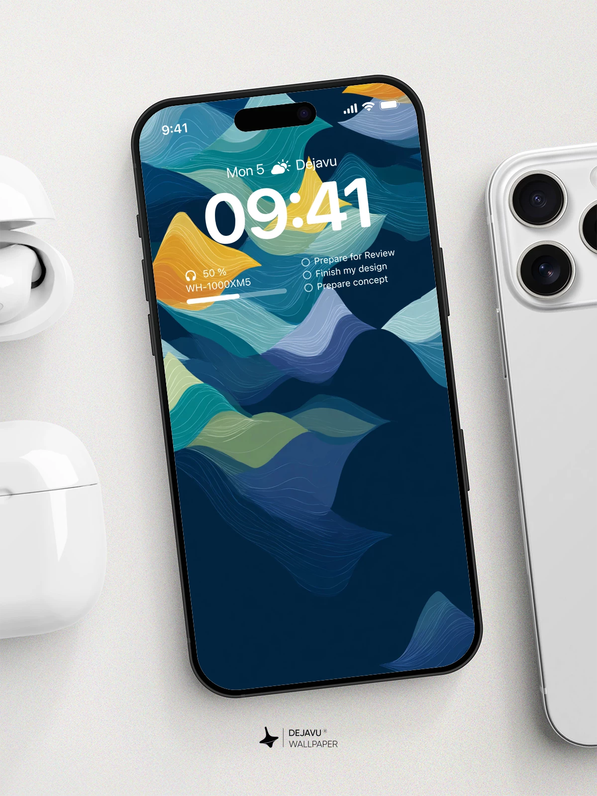 Abstract Blue and Yellow Waves Wallpaper 4K for iPhone Lock Screen