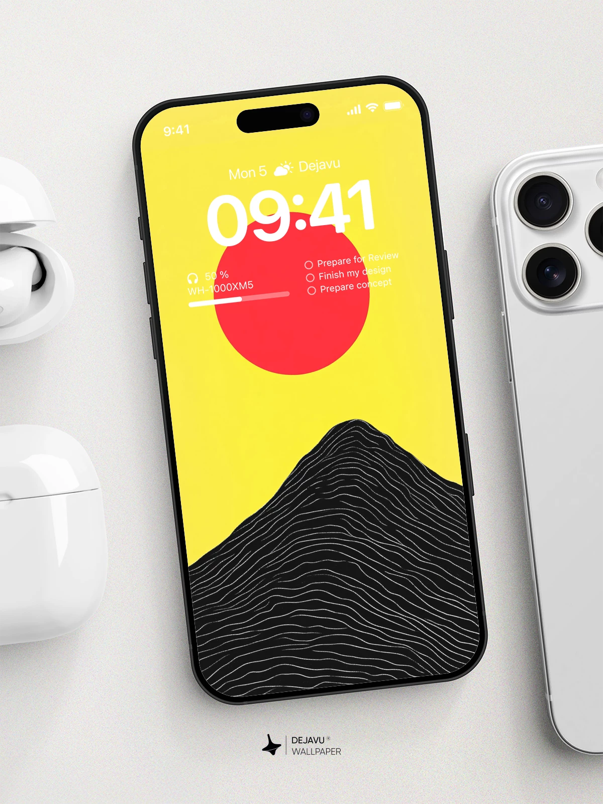 Minimalist Mountain and Sun Wallpaper 4K for iPhone Lock Screen