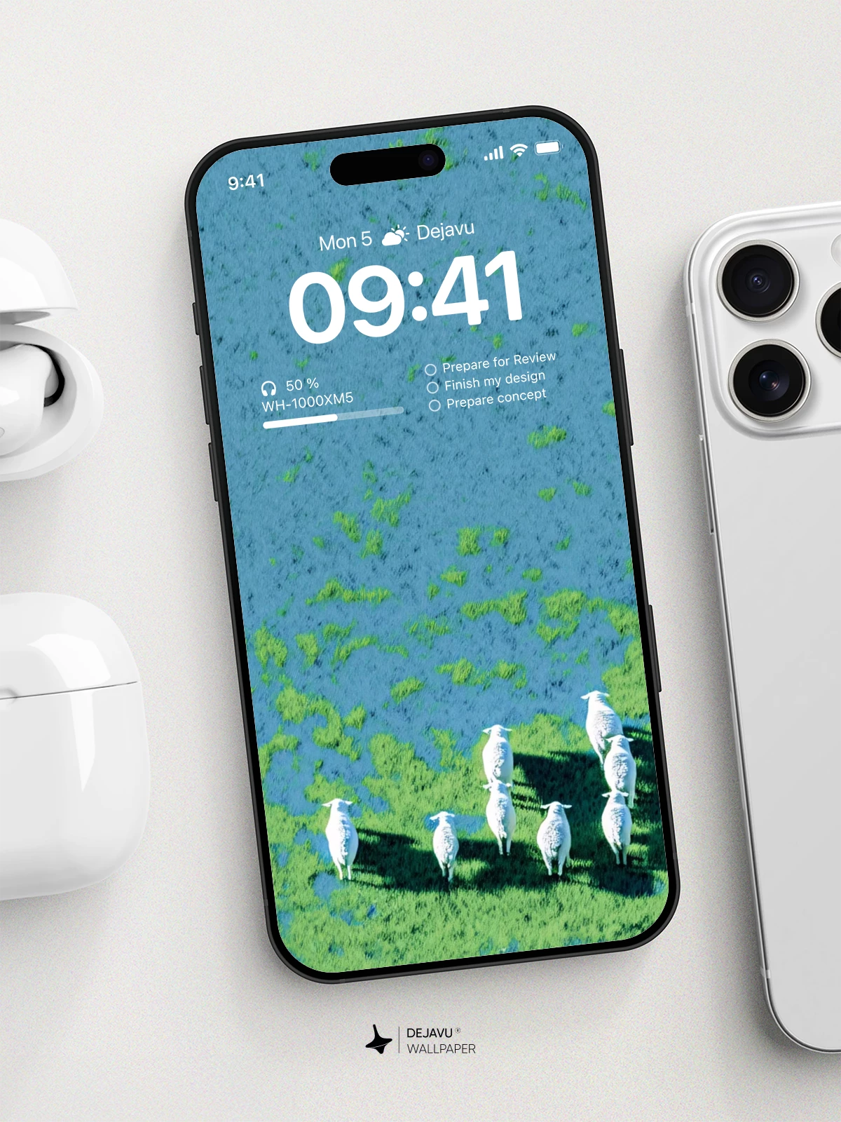 White Sheep Green Field Wallpaper 4K for iPhone Lock Screen
