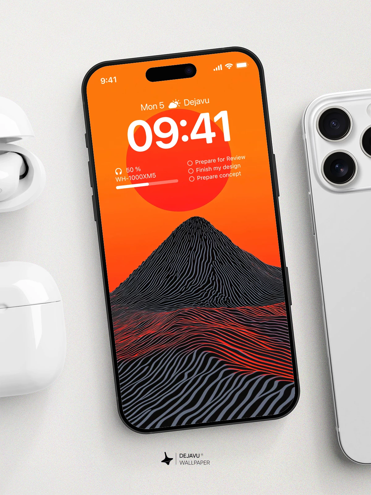 Minimal Red Sun Mountain Wallpaper 4K for iPhone Lock Screen