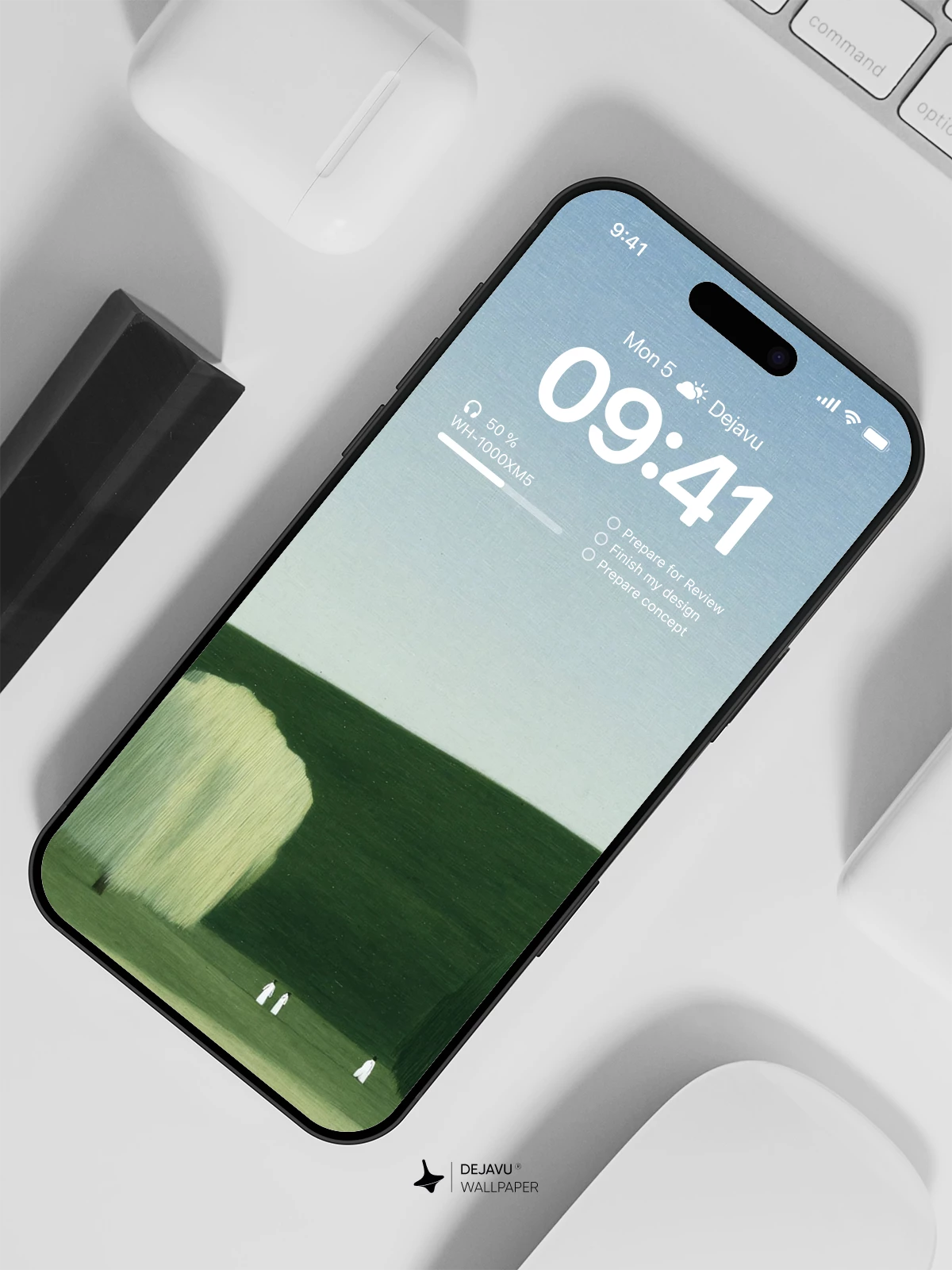 Minimal Green Landscape Wallpaper 4K for iPhone Lock Screen