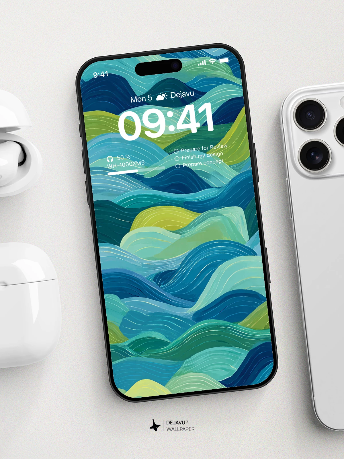 Abstract Blue and Green Waves Wallpaper 4K for iPhone Lock Screen