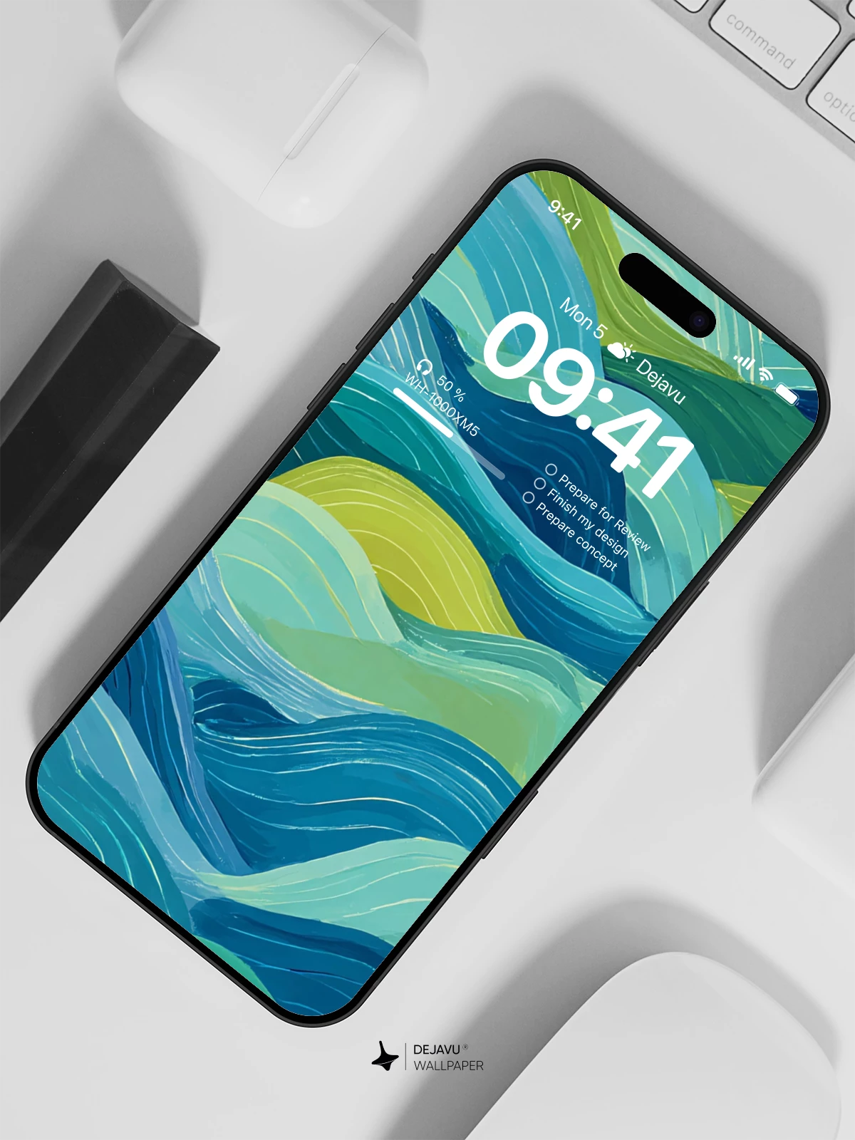 Abstract Blue and Green Waves Wallpaper 4K for iPhone Lock Screen