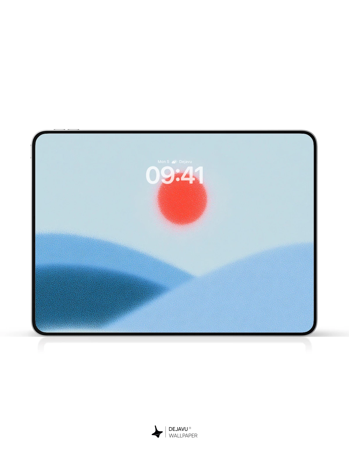 Minimalist Blue Hills and Red Sun Wallpaper 4K for iPhone Lock Screen