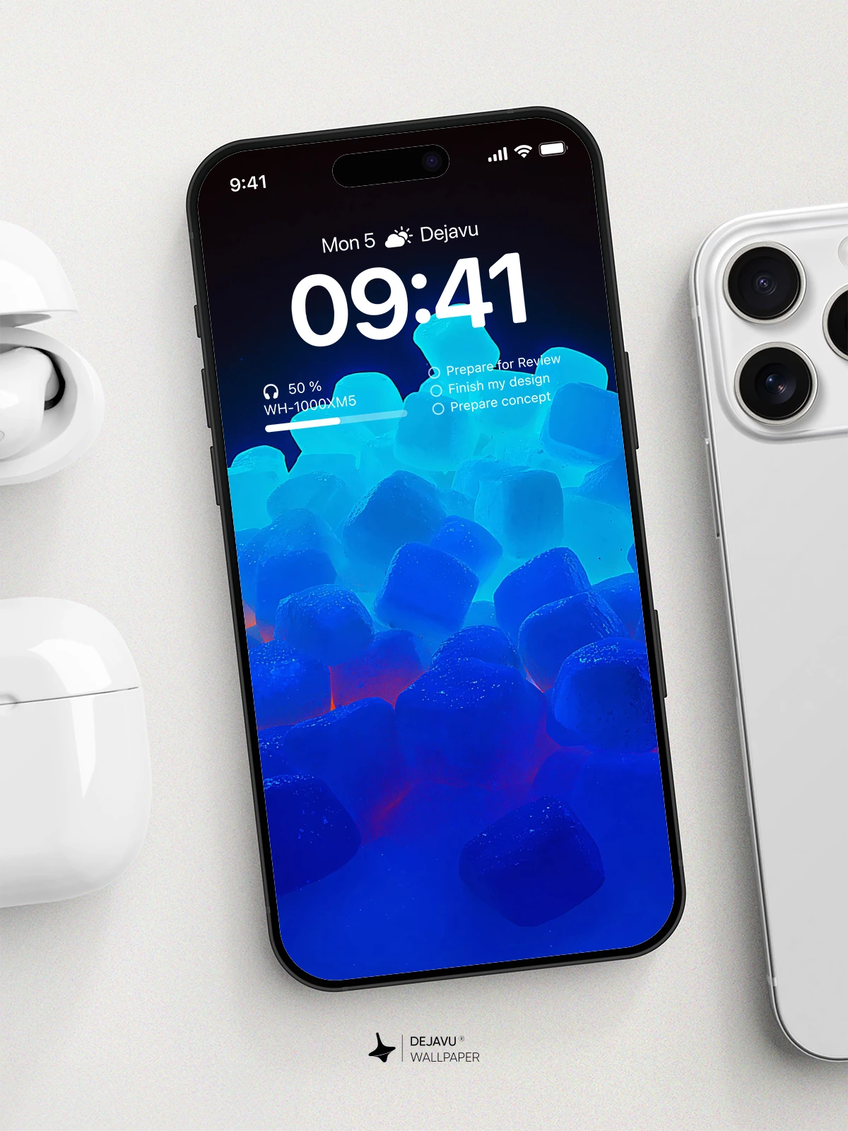 Glowing Blue Ice Cubes Wallpaper 4K for iPhone Lock Screen
