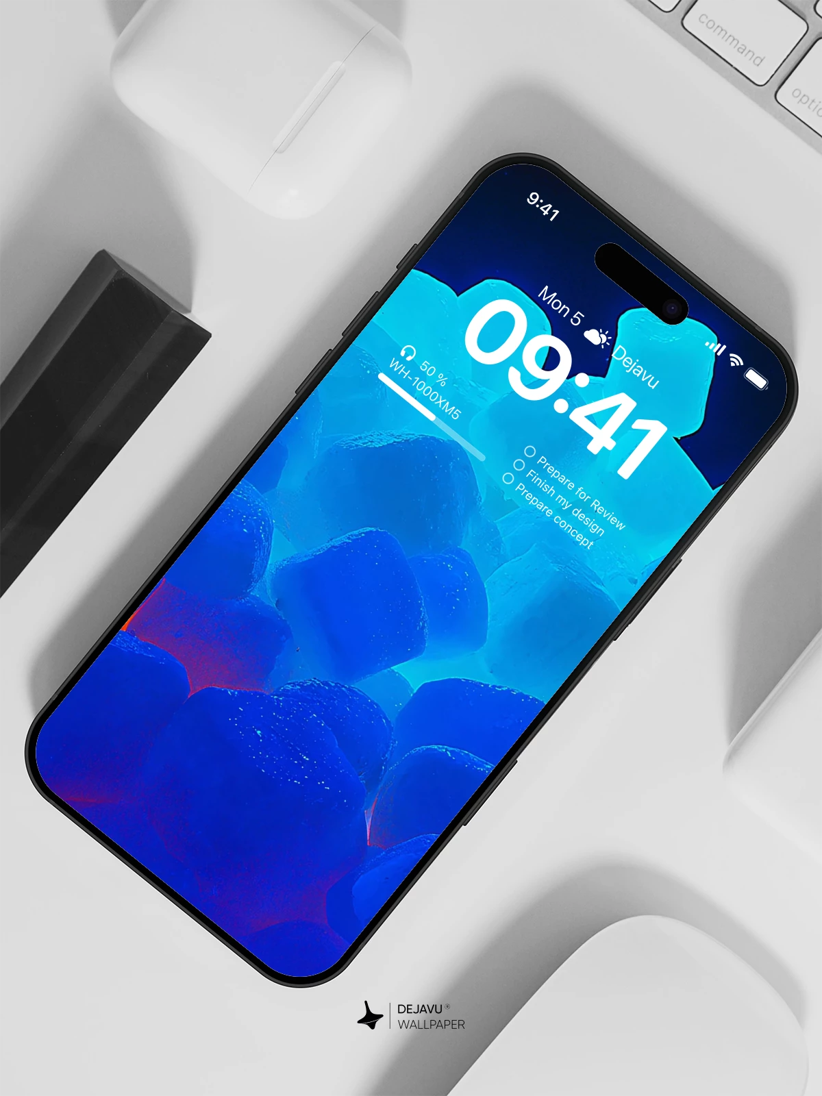 Glowing Blue Ice Cubes Wallpaper 4K for iPhone Lock Screen