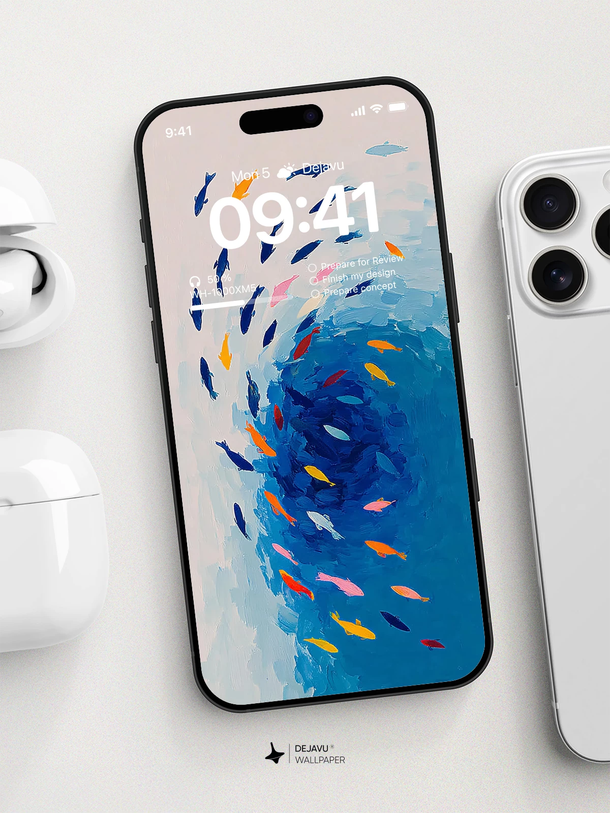 Abstract Ocean Fish Wave Wallpaper 4K for iPhone Lock Screen