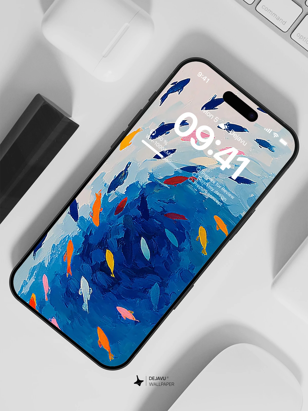 Abstract Ocean Fish Wave Wallpaper 4K for iPhone Lock Screen