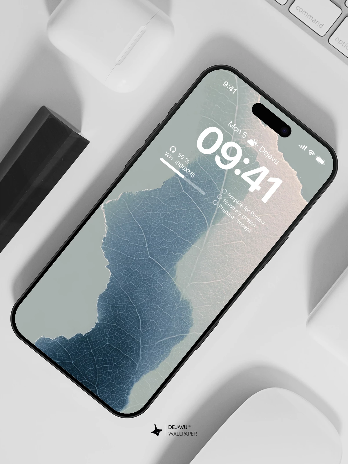 Blue Leaf Silhouette Wallpaper 4K for iPhone Lock Screen