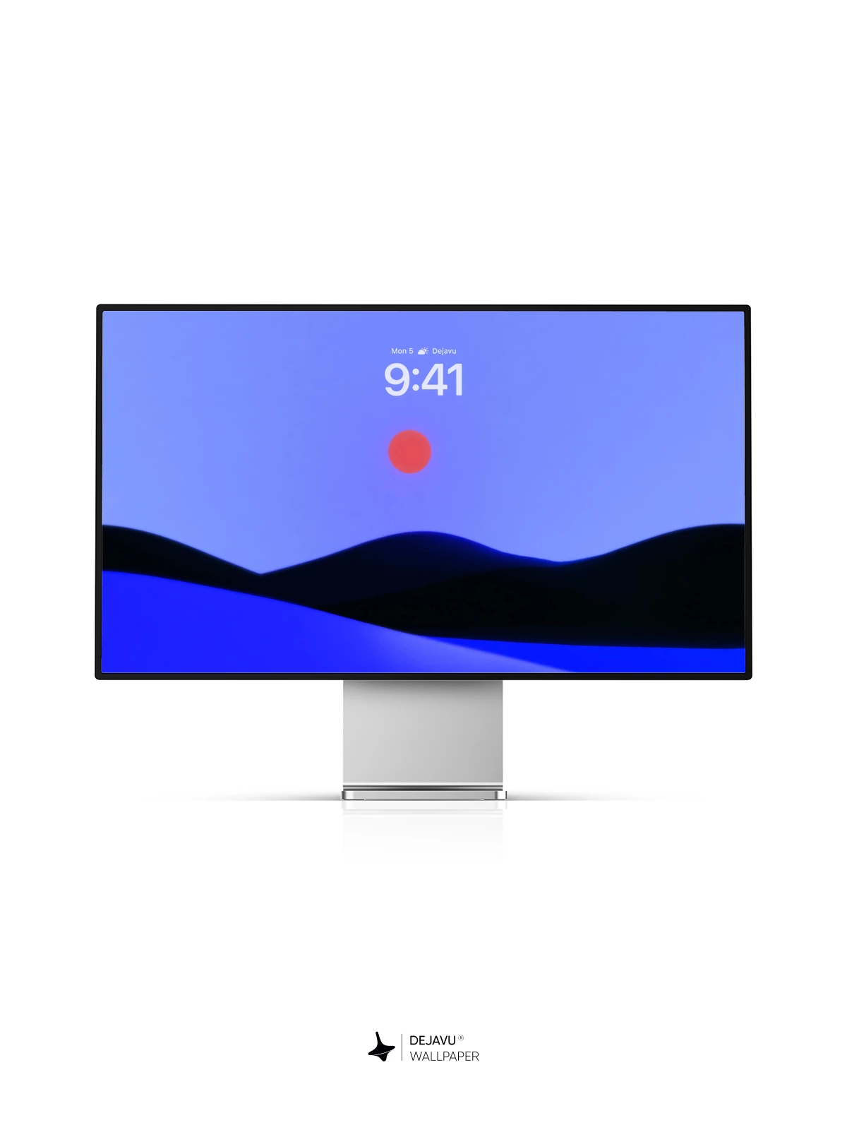 Minimalist Red Sun and Blue Hills Wallpaper 4K for iPhone Lock Screen