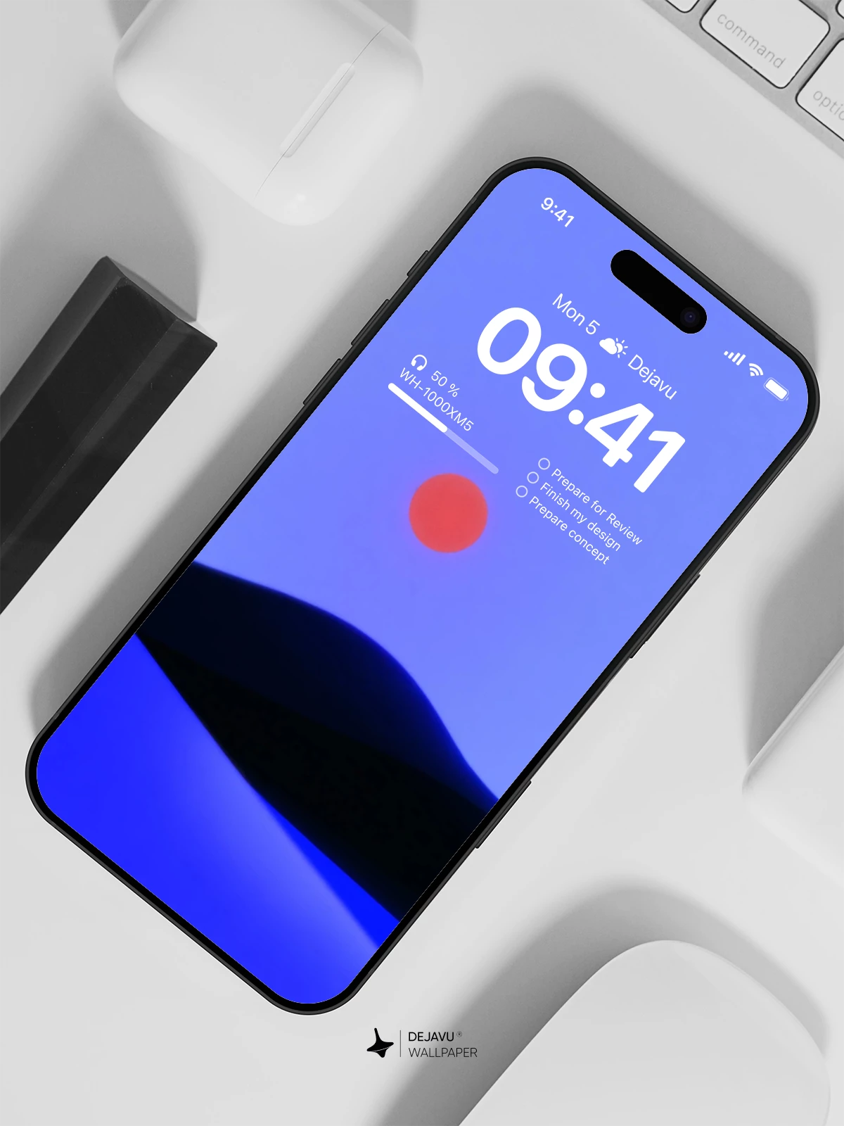 Minimalist Red Sun and Blue Hills Wallpaper 4K for iPhone Lock Screen