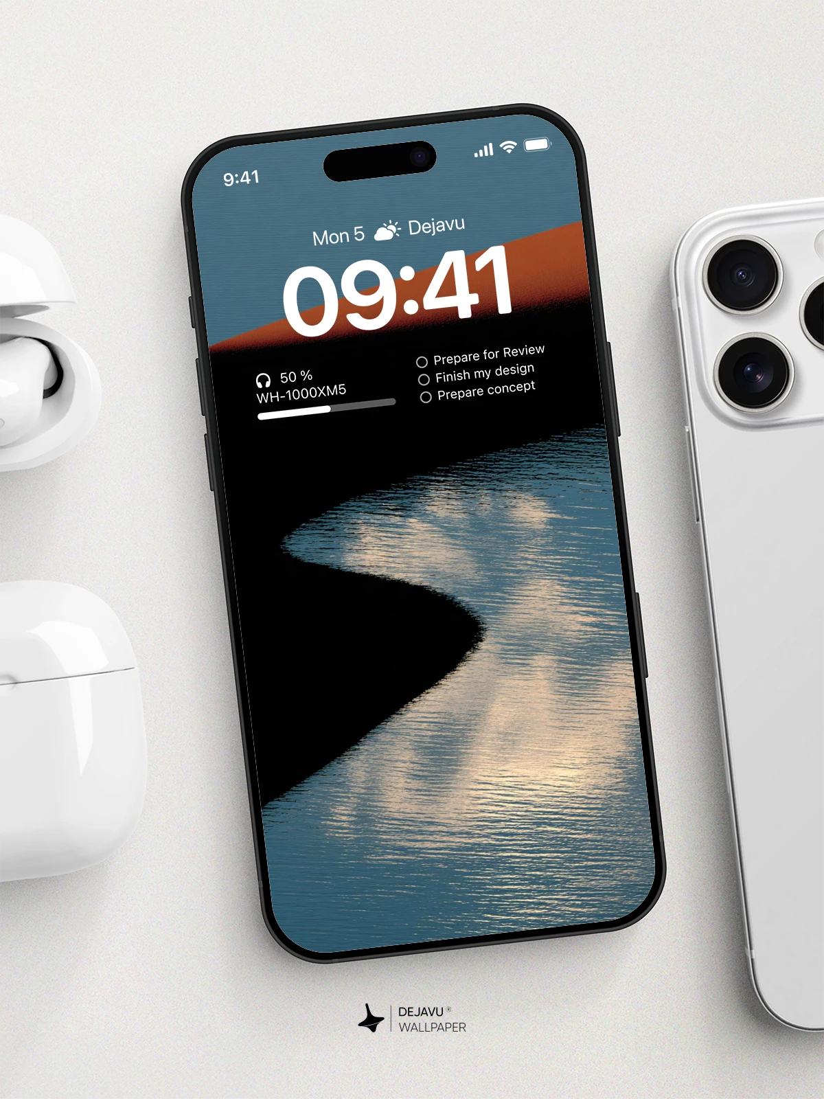 沙漠与湖水倒影壁纸4K高清iPhone锁屏