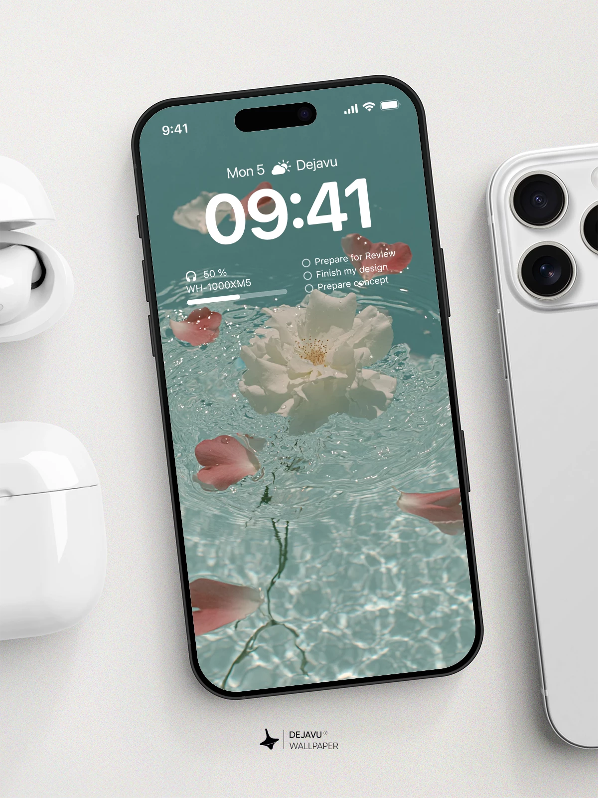 Floating White Rose and Petals Wallpaper 4K for iPhone Lock Screen