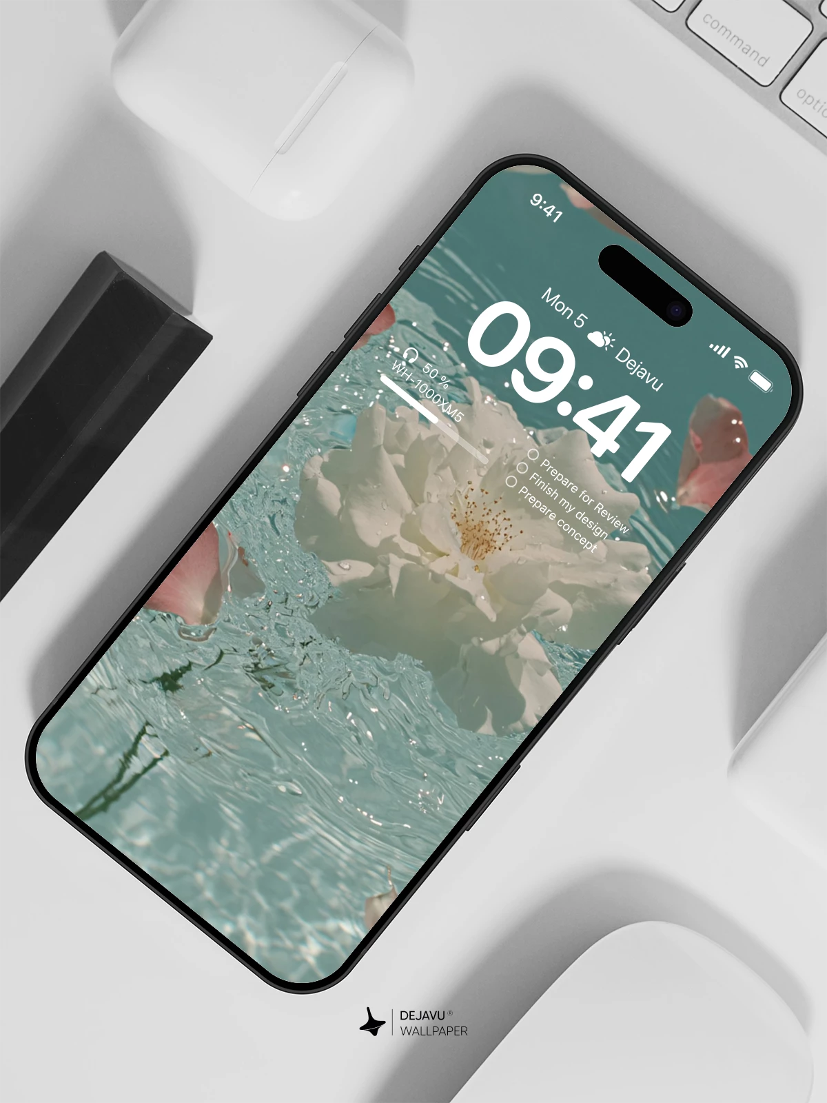 Floating White Rose and Petals Wallpaper 4K for iPhone Lock Screen