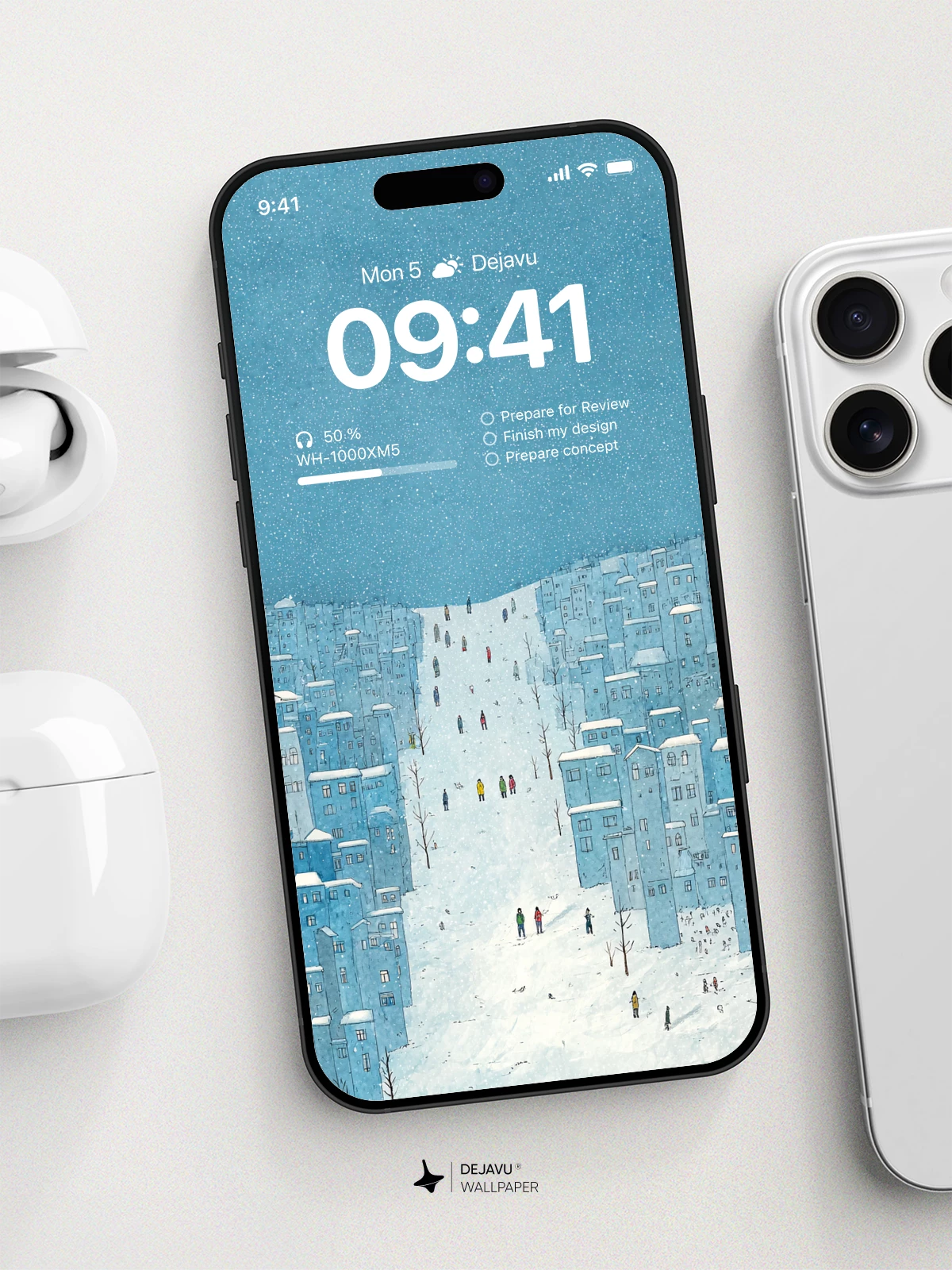 Blue Snowy Cityscape Wallpaper 4K for iPhone Lock Screen