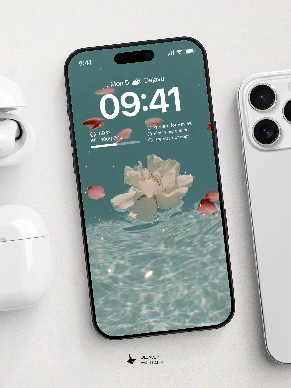 White Flower Water Wallpaper 4K for iPhone Lock Screen