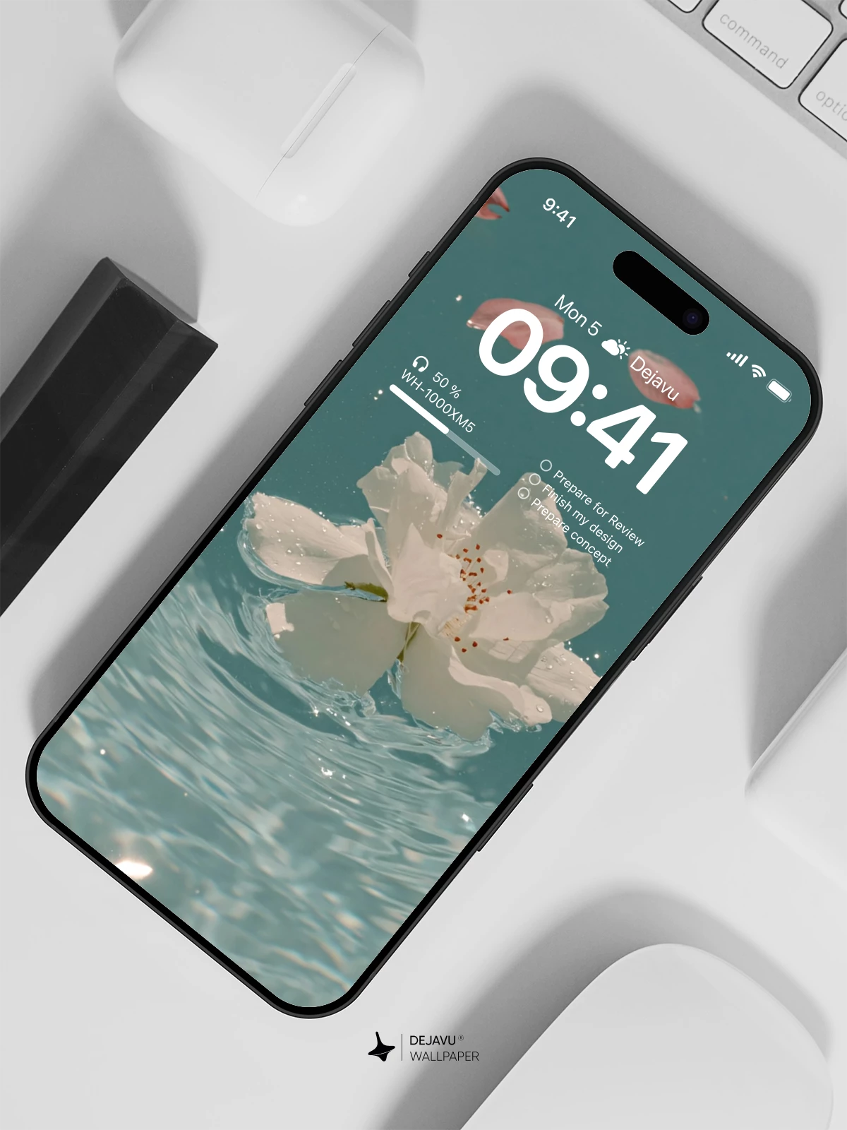 White Flower Water Wallpaper 4K for iPhone Lock Screen