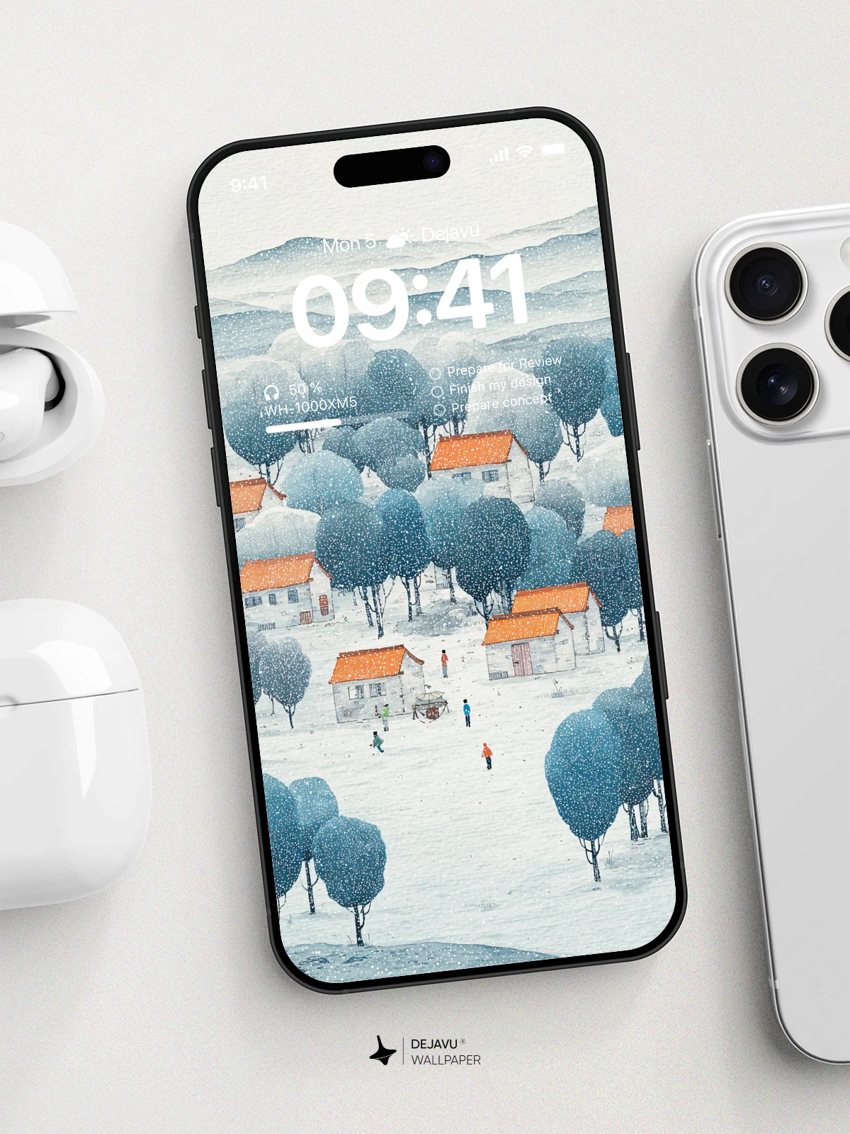 Snowy Village Landscape Wallpaper 4K for iPhone Lock Screen