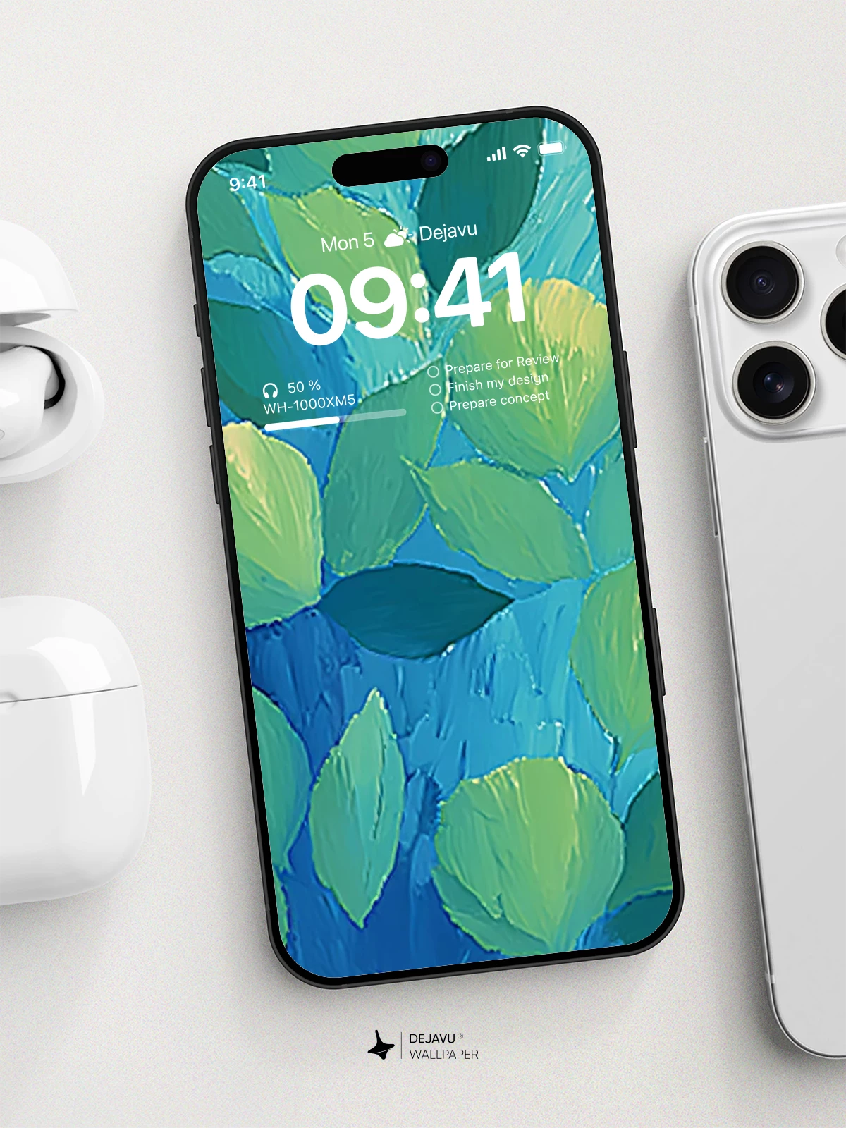 Abstract Green and Blue Leaf Wallpaper 4K for iPhone Lock Screen