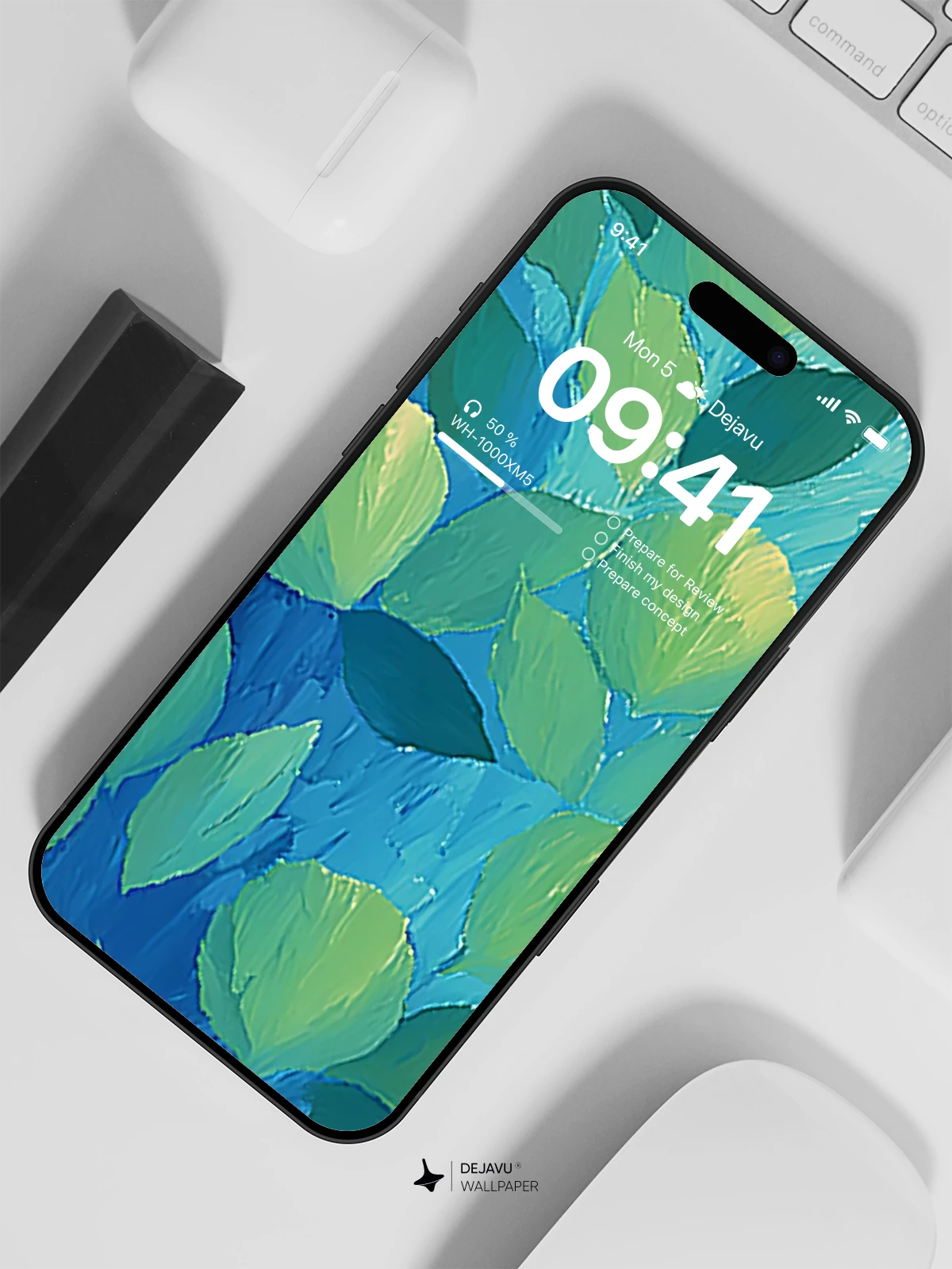 Abstract Green and Blue Leaf Wallpaper 4K for iPhone Lock Screen