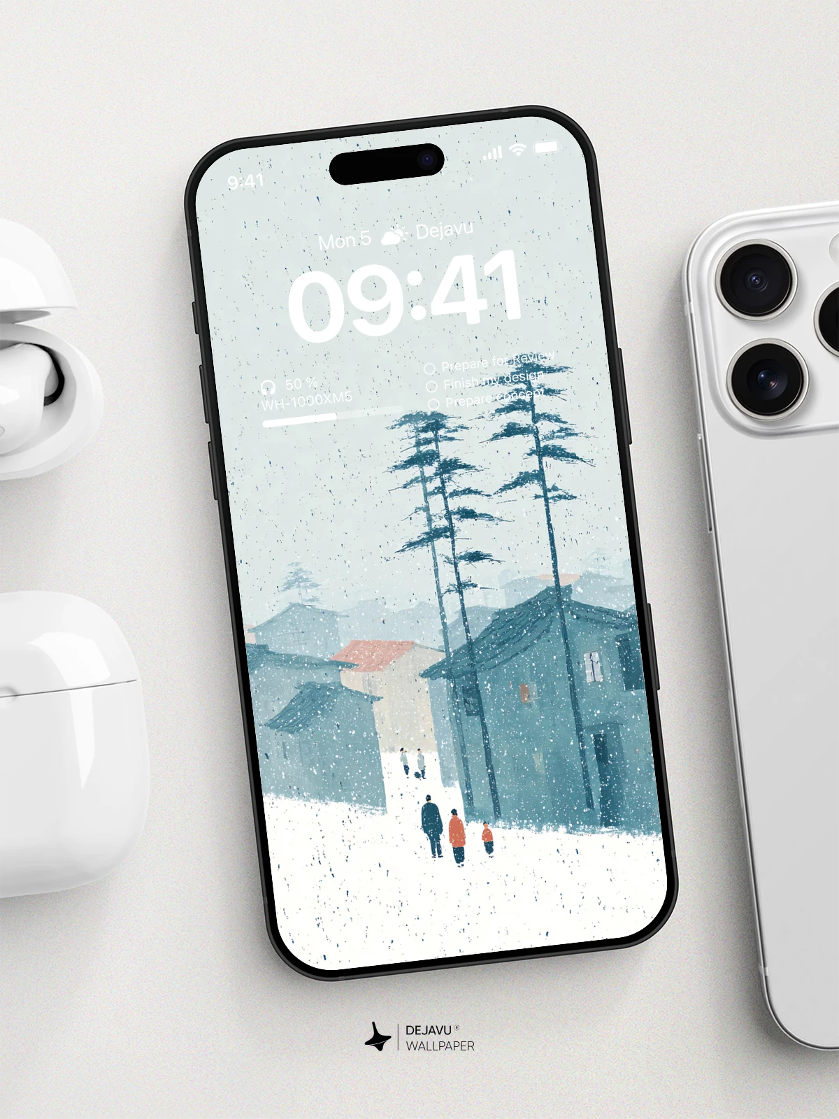 Winter Village Snowfall Wallpaper 4K for iPhone Lock Screen