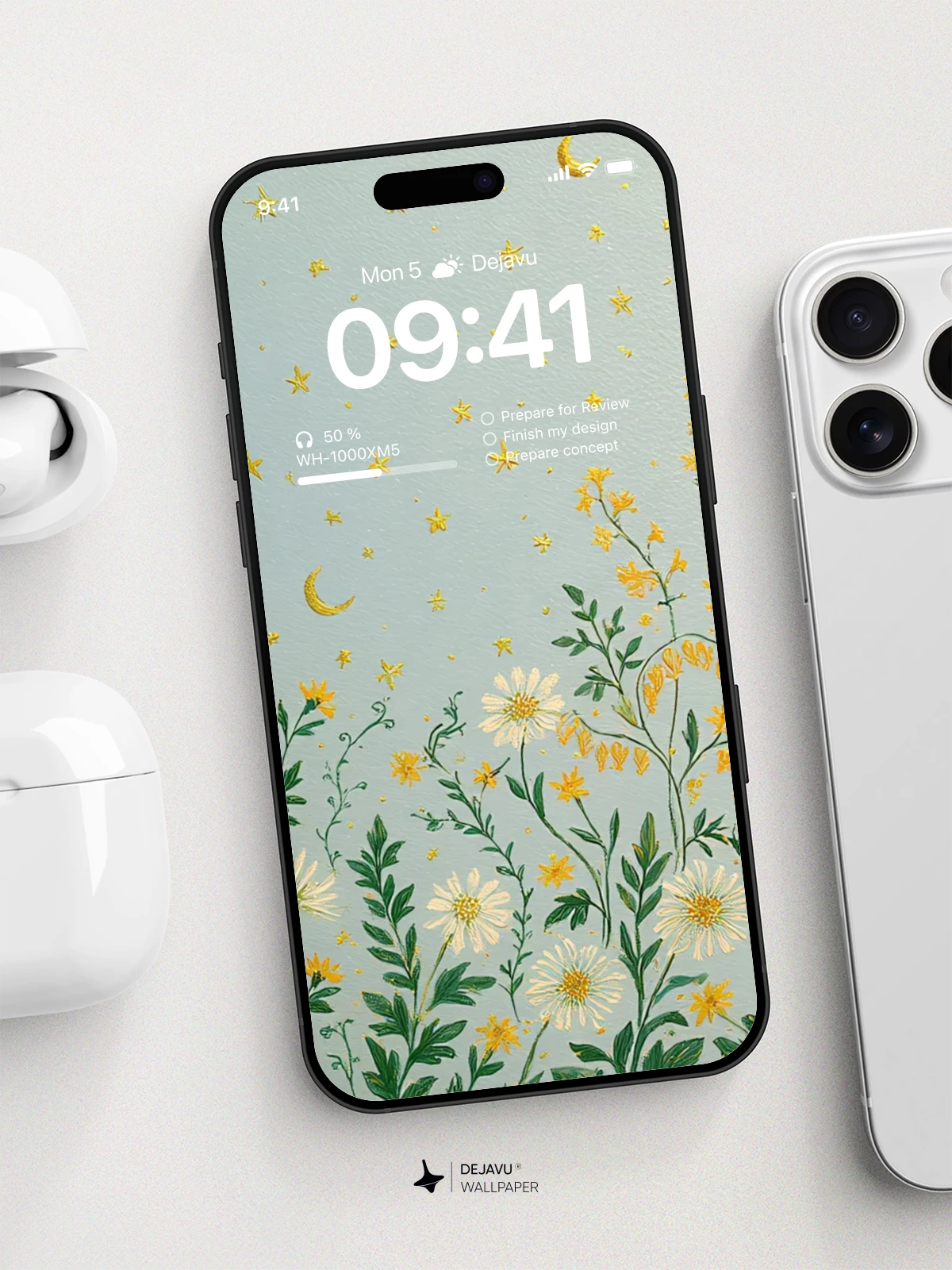 Yellow Flowers and Moon Wallpaper 4K for iPhone Lock Screen