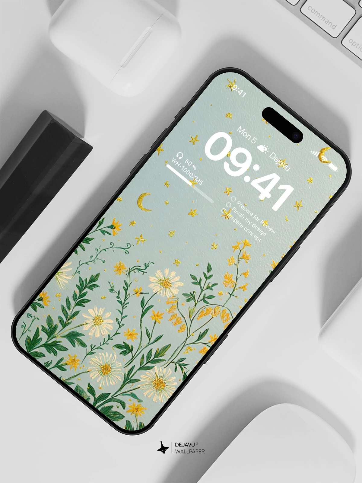 Yellow Flowers and Moon Wallpaper 4K for iPhone Lock Screen