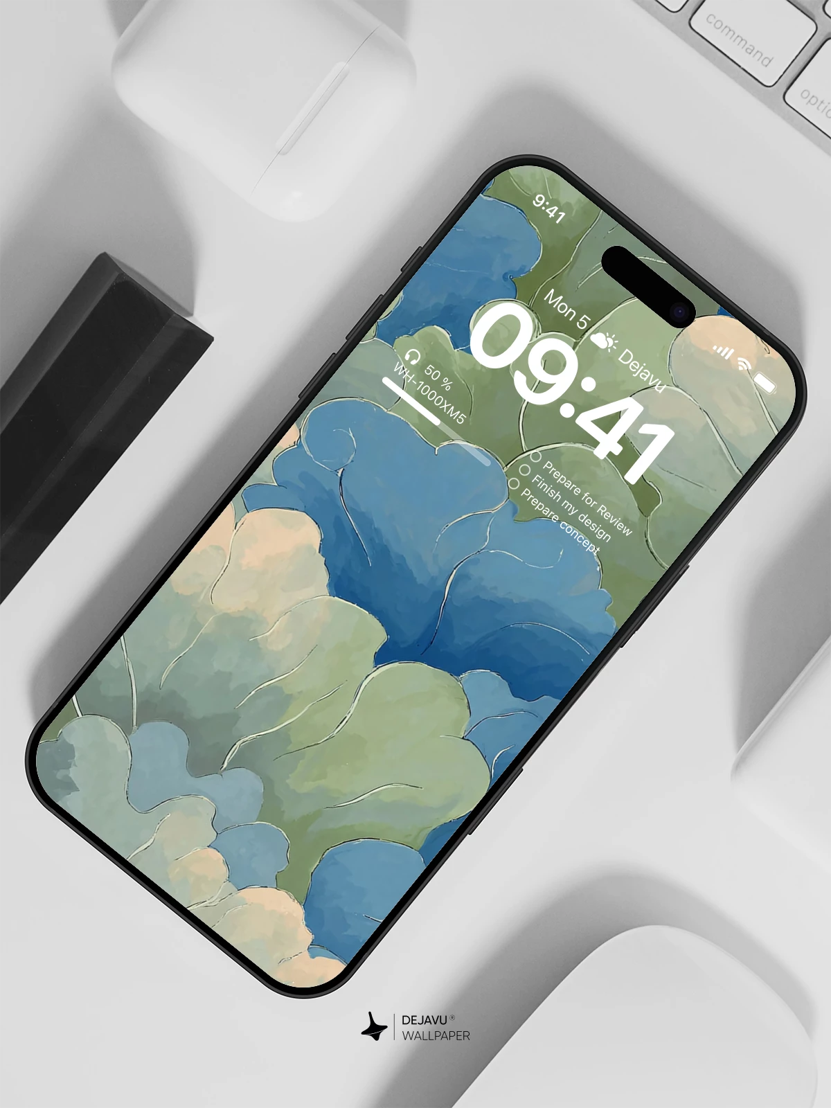 Abstract Blue Green Leaf Wallpaper 4K for iPhone Lock Screen