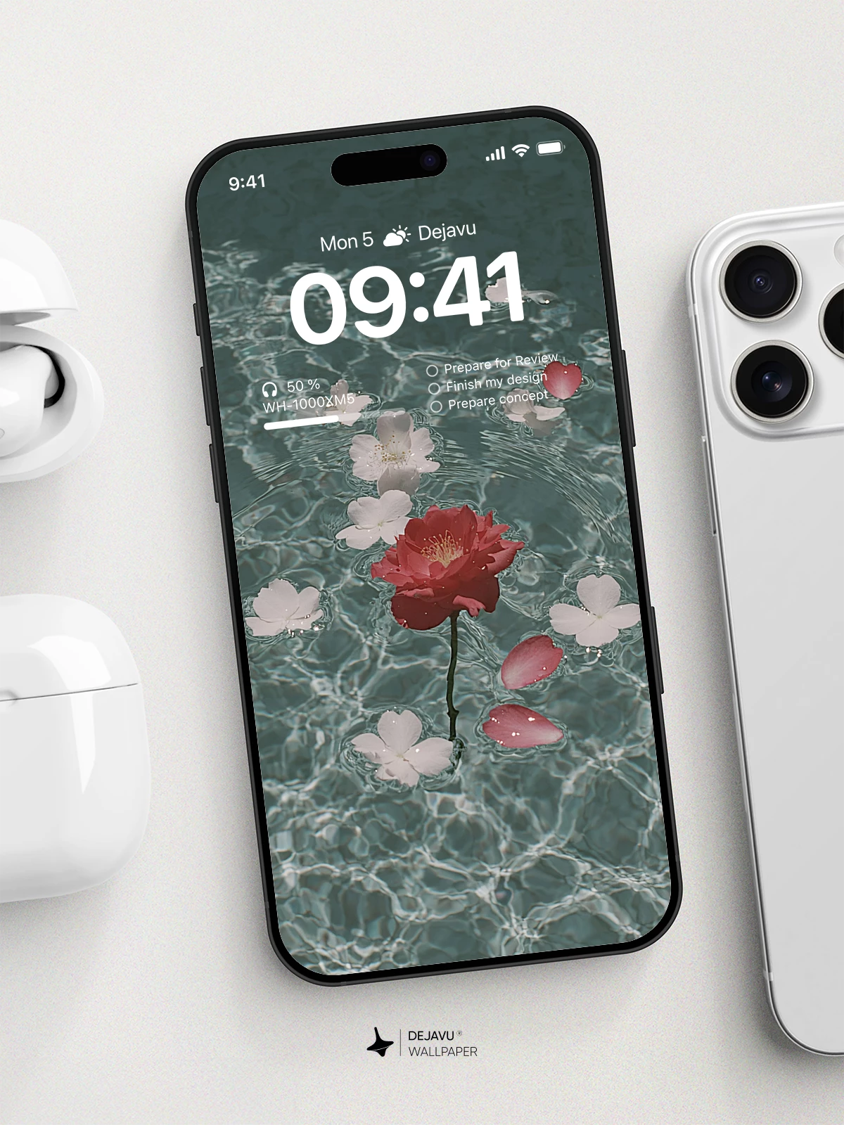 Floating Red and White Petals Wallpaper 4K for iPhone Lock Screen
